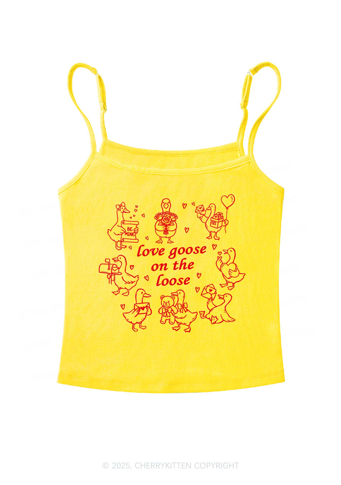 Love Goose On The Loose Valentine's Day Y2K Spaghetti Strap Cami Cherrykitten - Image 4