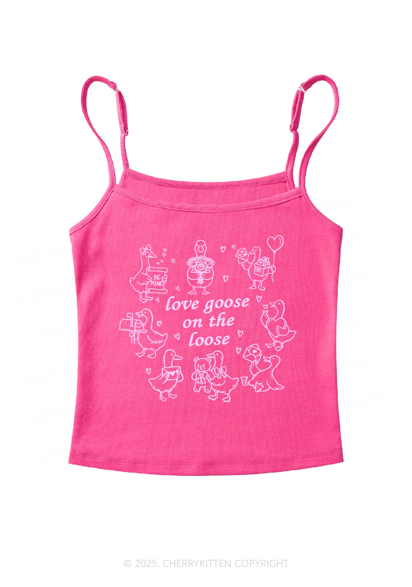 Love Goose On The Loose Valentine's Day Y2K Spaghetti Strap Cami Cherrykitten - Image 5