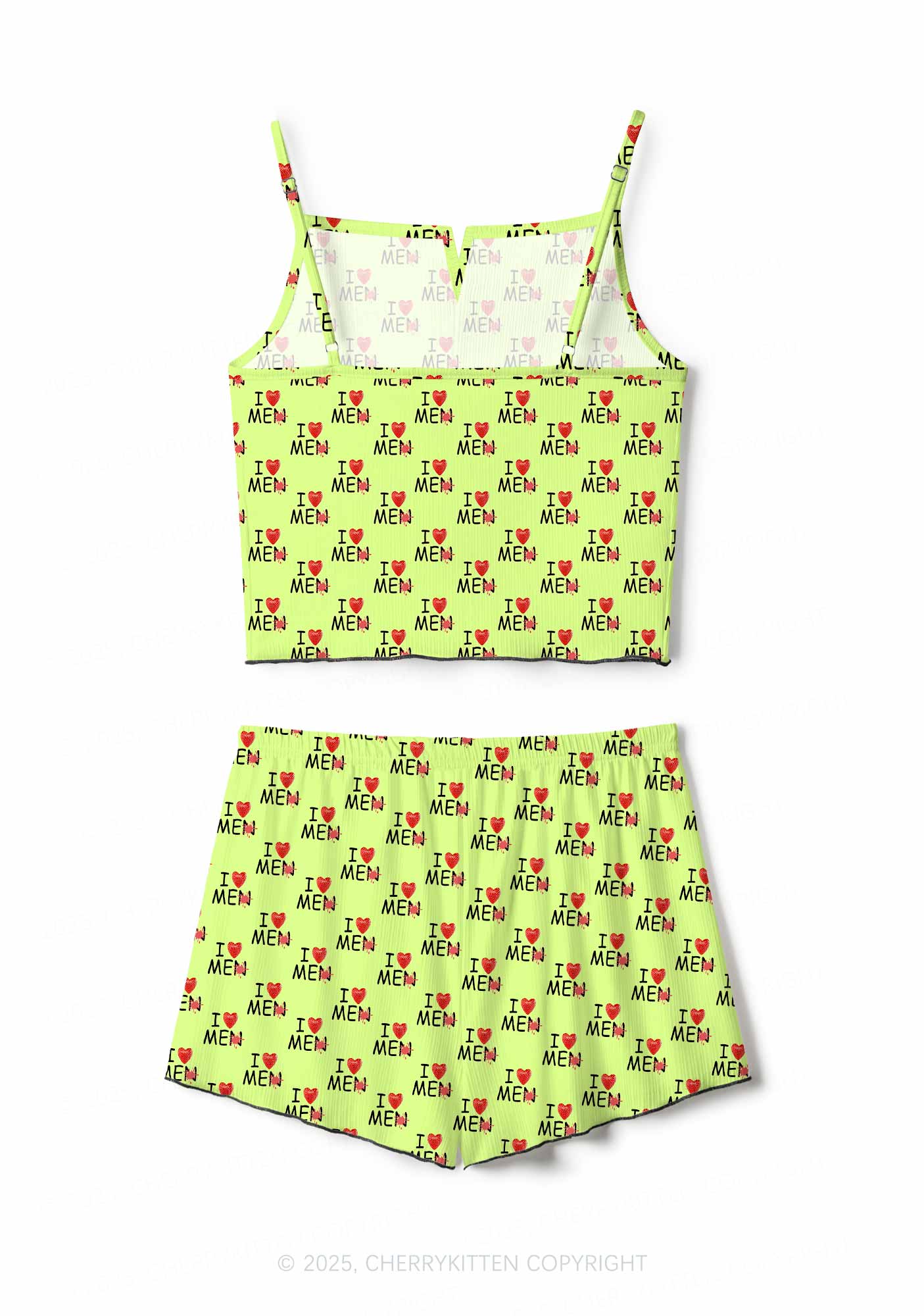 Love Me Not Men Green Valentine's Day Y2K Print Cami Shorts Pajama Set Cherrykitten - Image 2