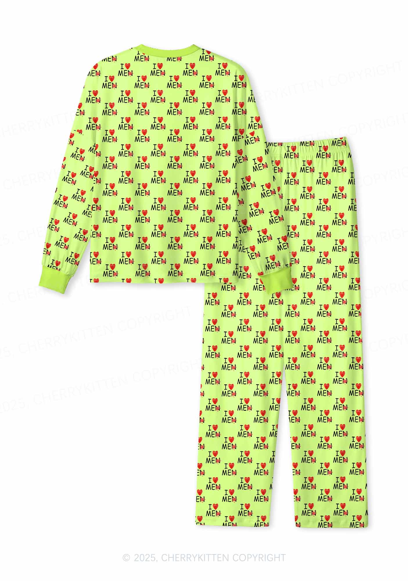 Love Me Not Men Green Valentine's Day Y2K Print Long Sleeve Pajama Set Cherrykitten - Image 2