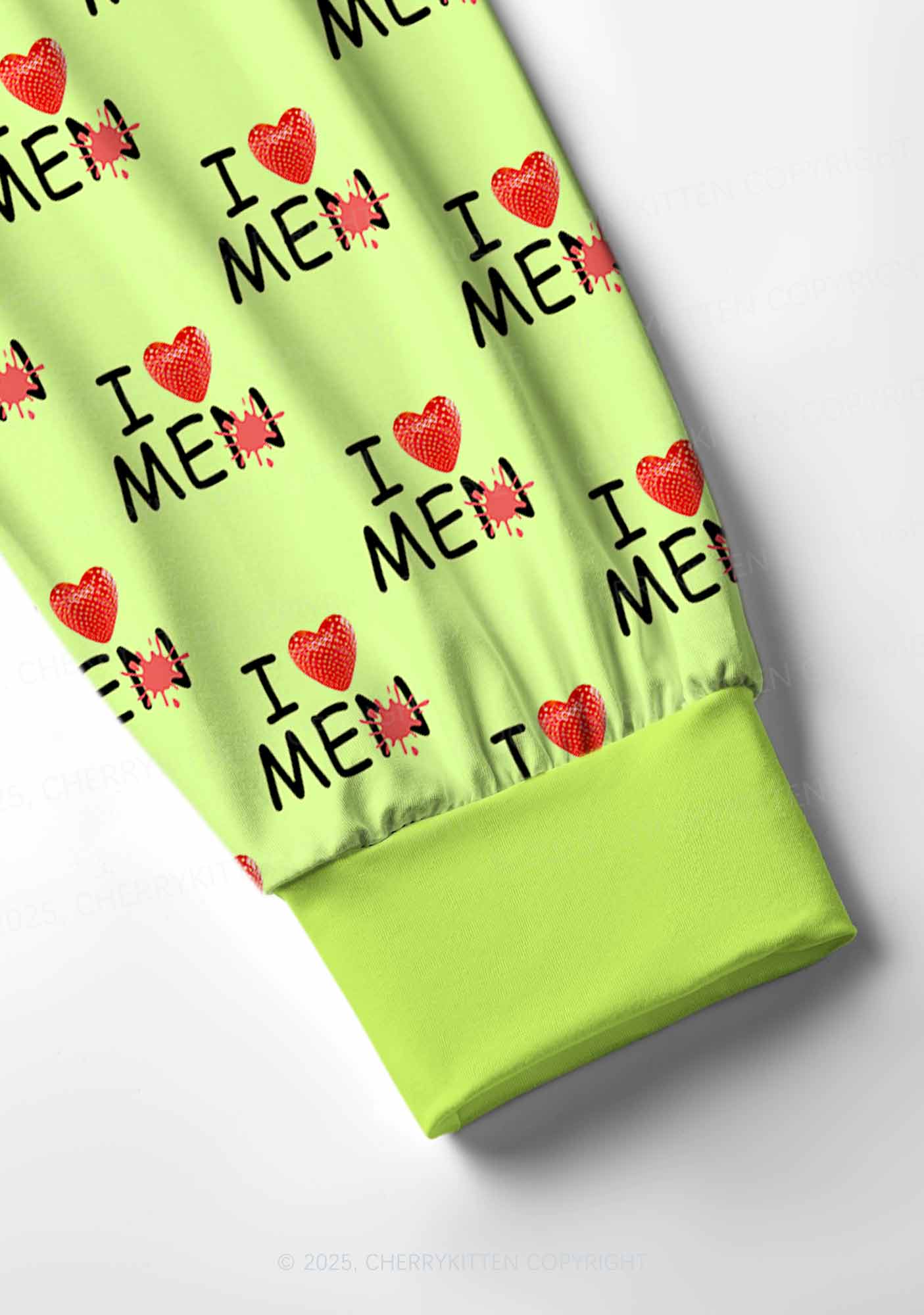 Love Me Not Men Green Valentine's Day Y2K Print Long Sleeve Pajama Set Cherrykitten - Image 4
