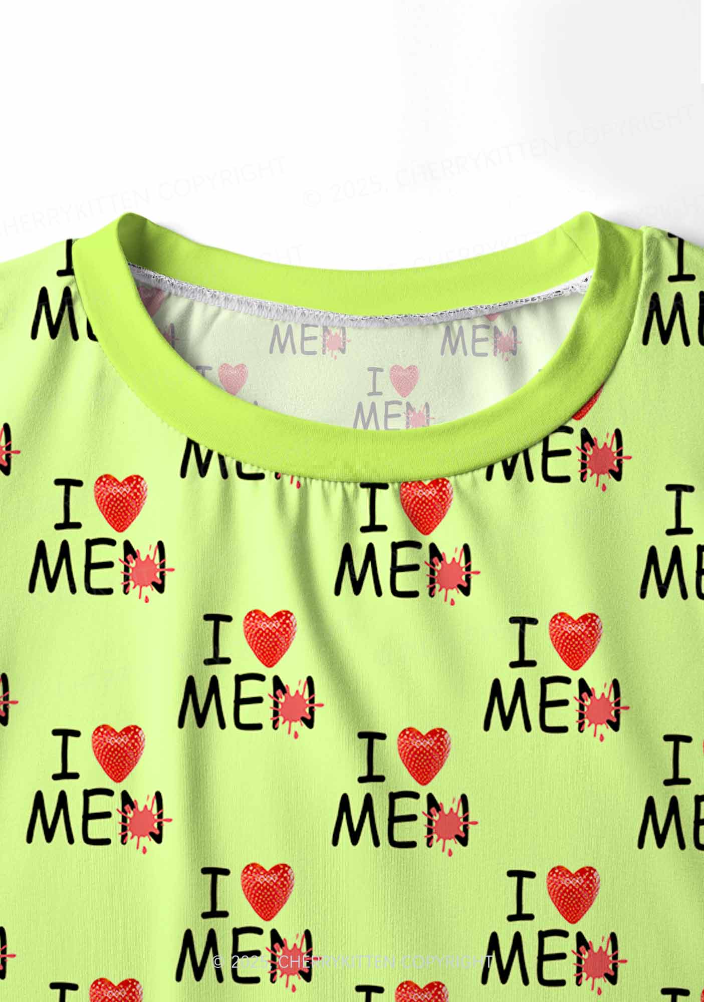 Love Me Not Men Green Valentine's Day Y2K Print Long Sleeve Pajama Set Cherrykitten - Image 5