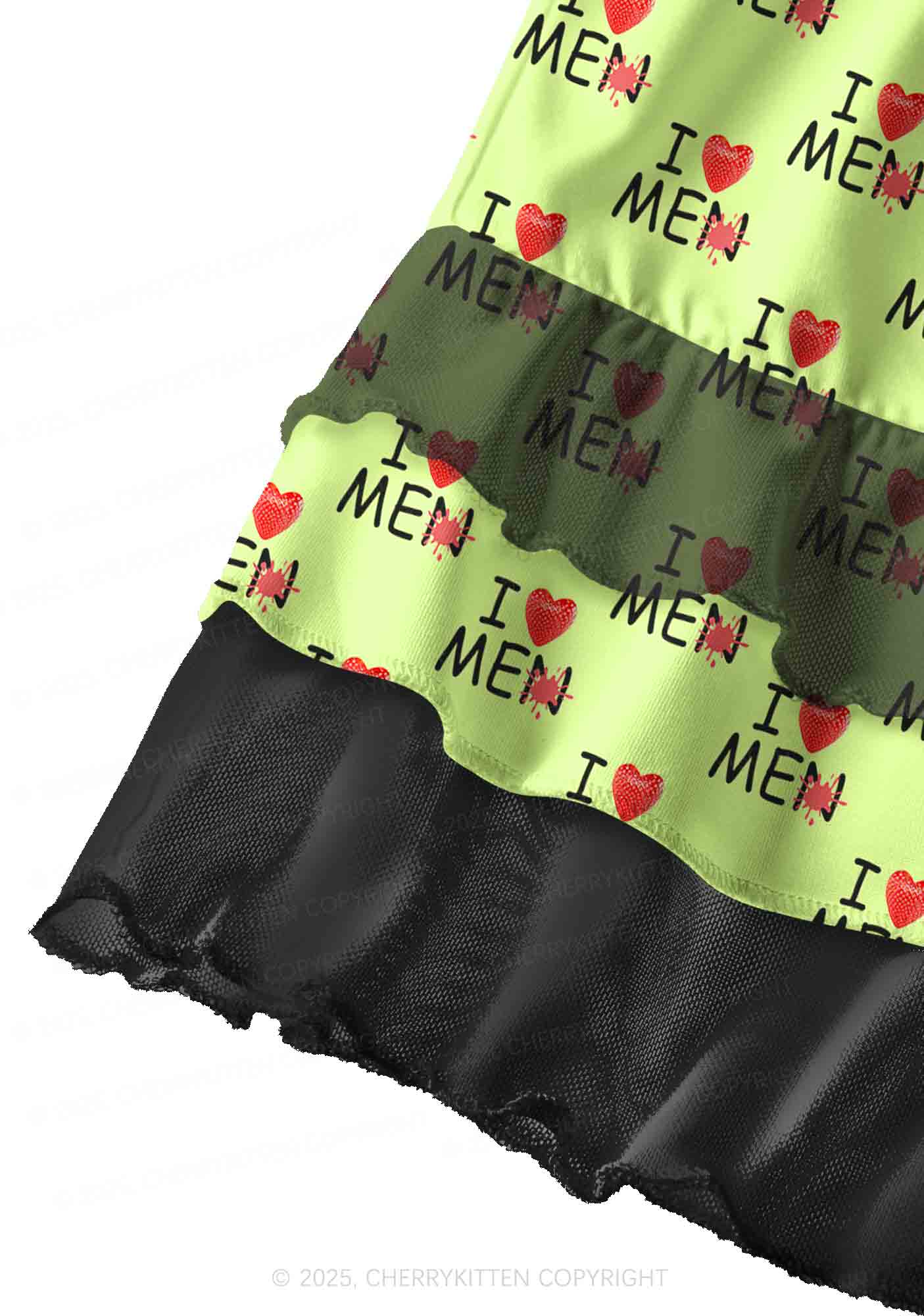 Love Me Not Men Green Valentine's Day Y2K Print Mini Layered Skirt Cherrykitten - Image 2