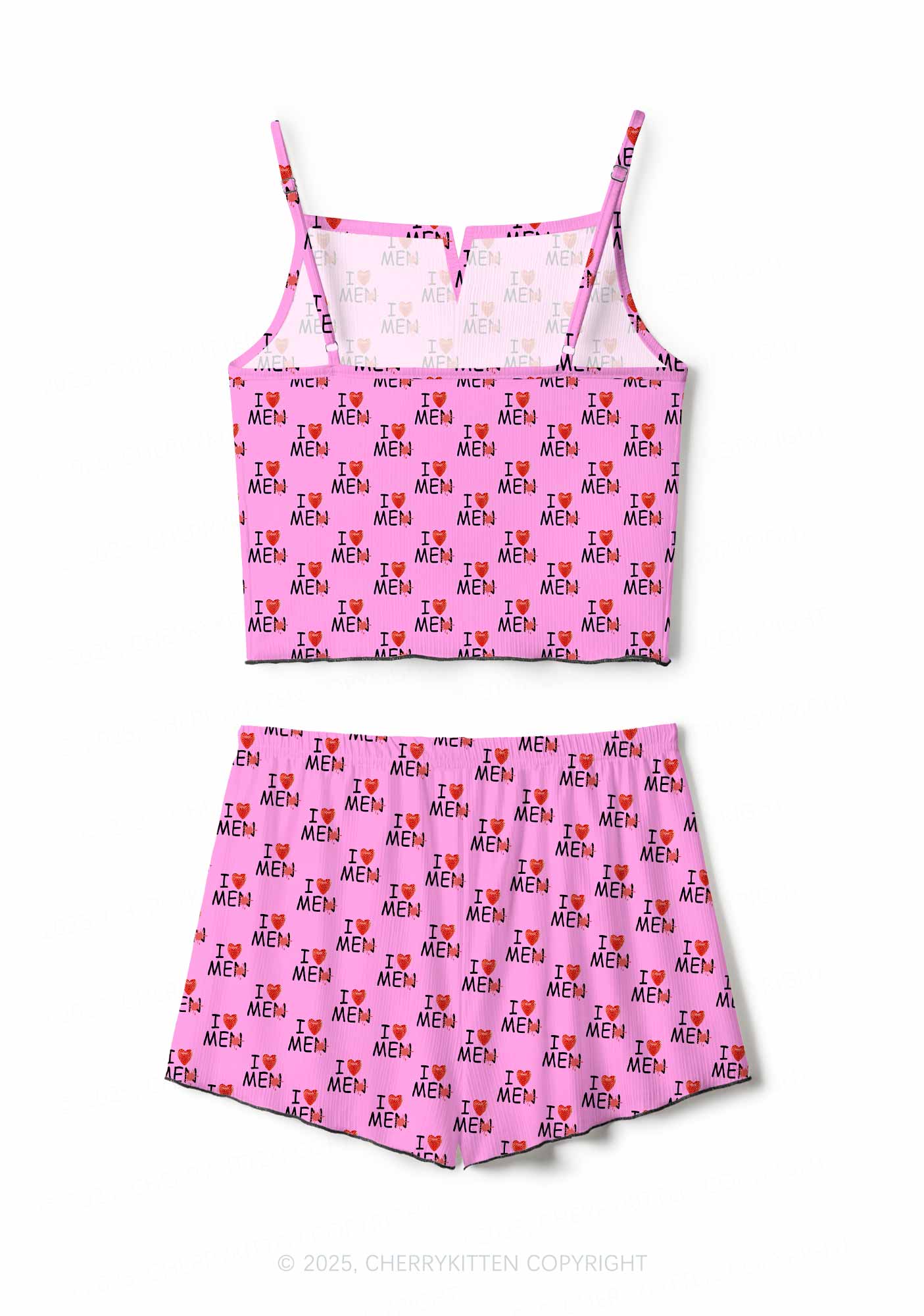 Love Me Not Men Pink Valentine's Day Y2K Print Cami Shorts Pajama Set Cherrykitten - Image 2
