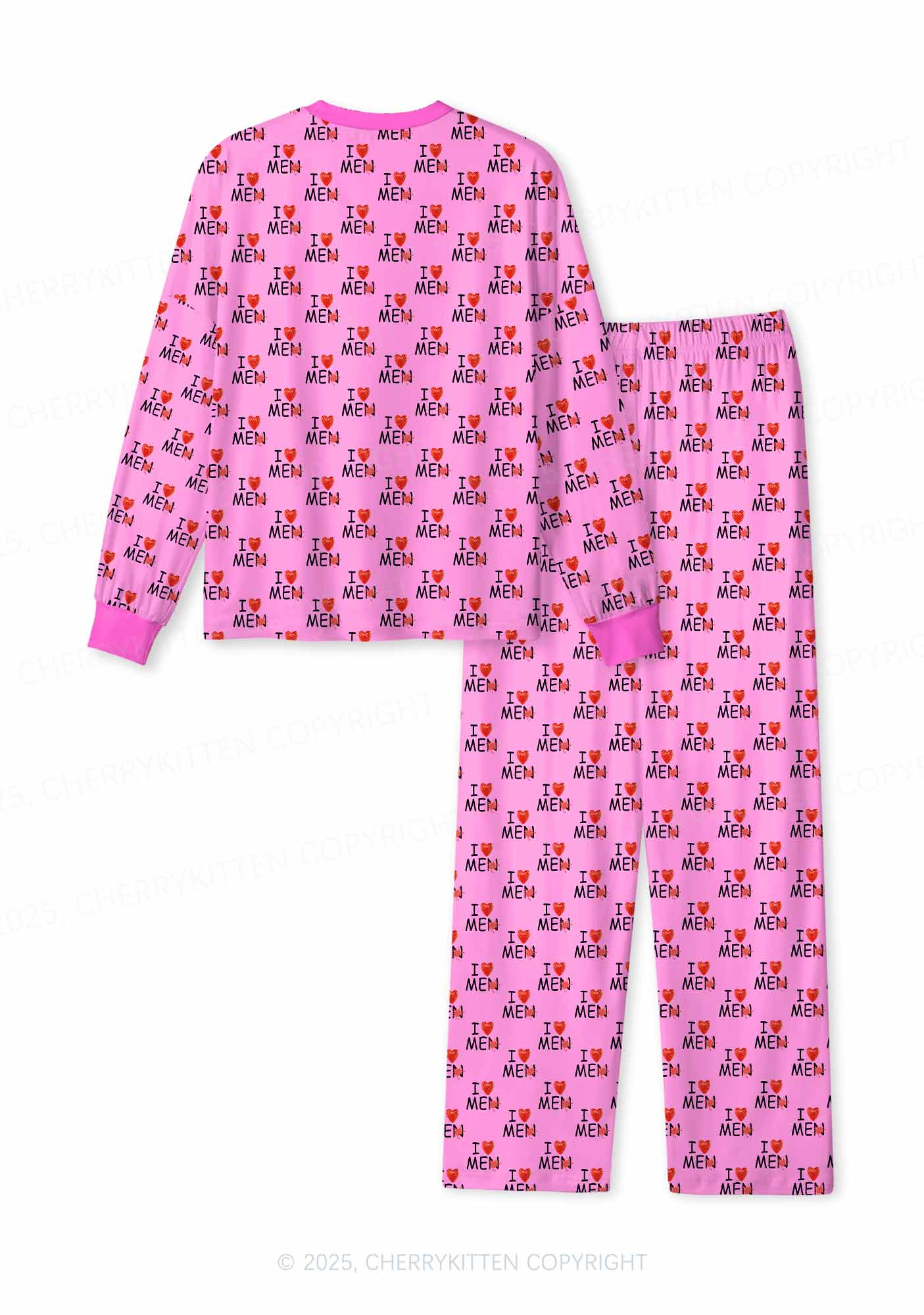 Love Me Not Men Pink Valentine's Day Y2K Print Long Sleeve Pajama Set Cherrykitten - Image 2