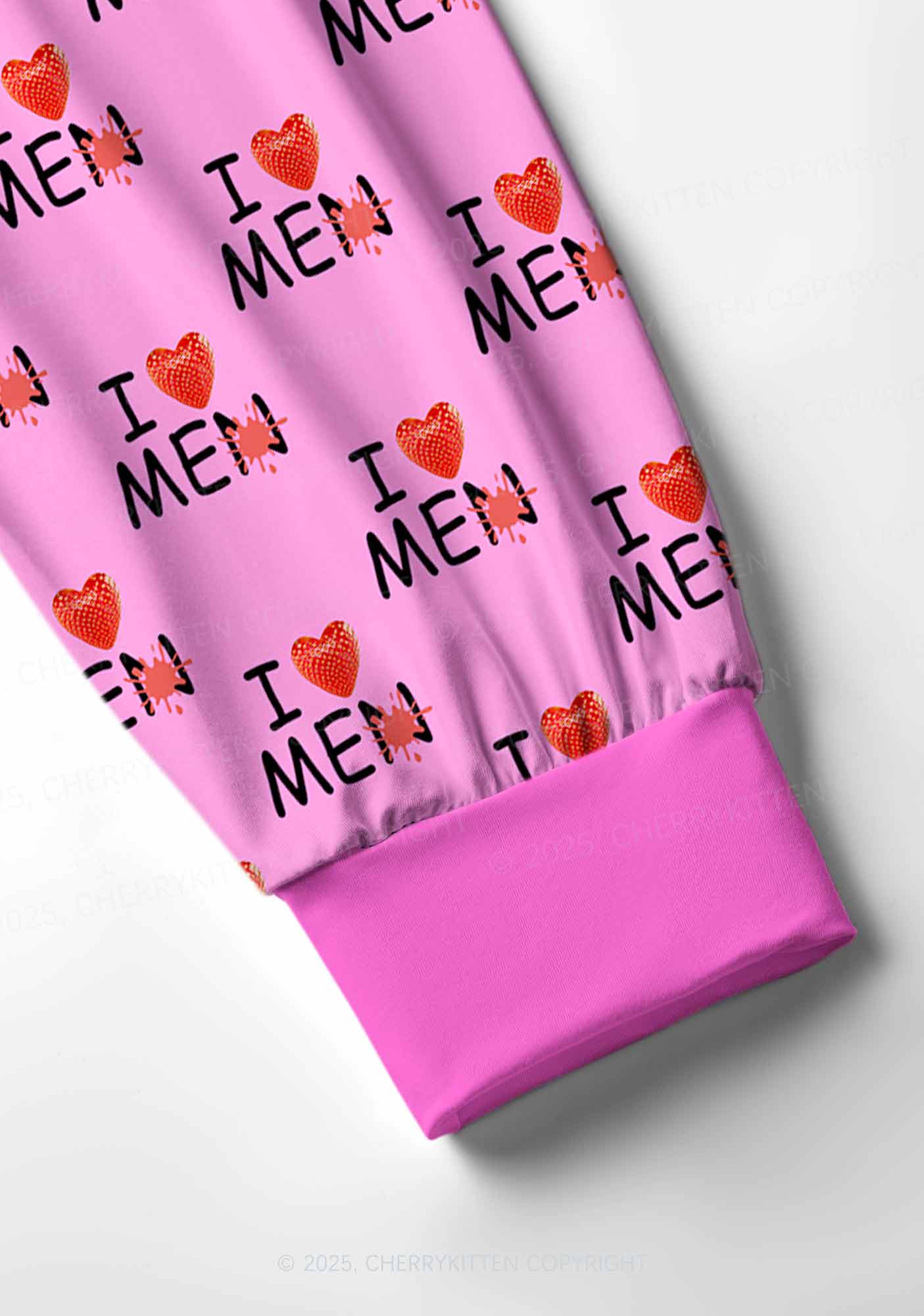 Love Me Not Men Pink Valentine's Day Y2K Print Long Sleeve Pajama Set Cherrykitten - Image 4