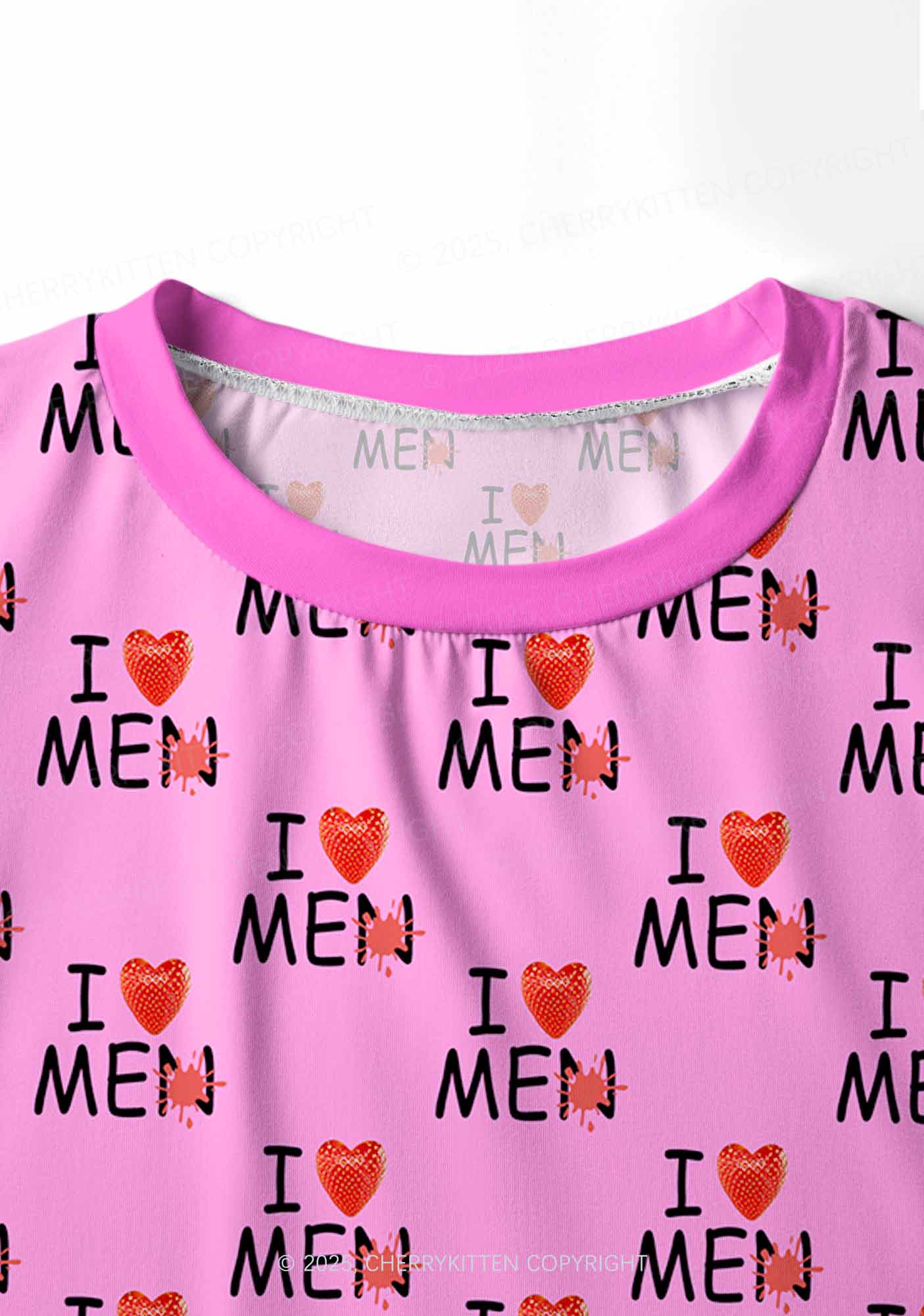 Love Me Not Men Pink Valentine's Day Y2K Print Long Sleeve Pajama Set Cherrykitten - Image 5