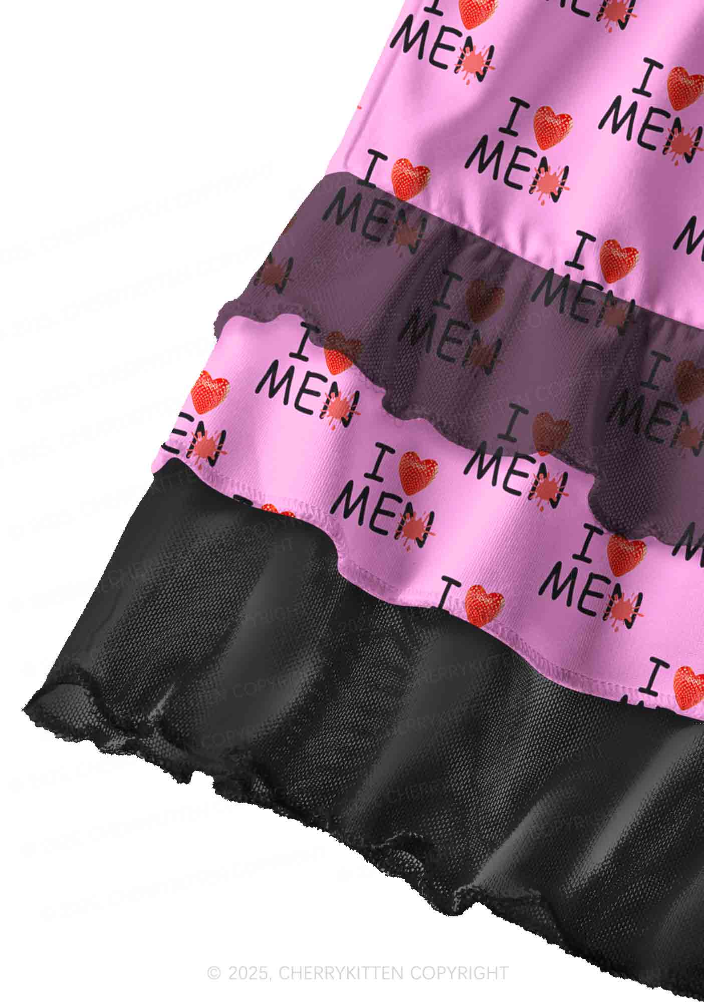 Love Me Not Men Pink Valentine's Day Y2K Print Mini Layered Skirt Cherrykitten - Image 2