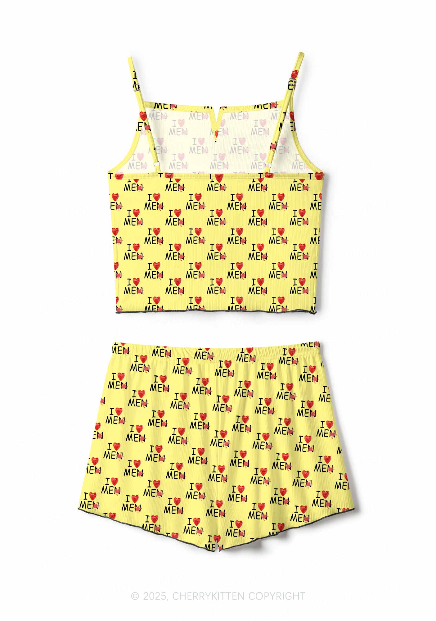 Love Me Not Men Yellow Valentine's Day Y2K Print Cami Shorts Pajama Set Cherrykitten - Image 2
