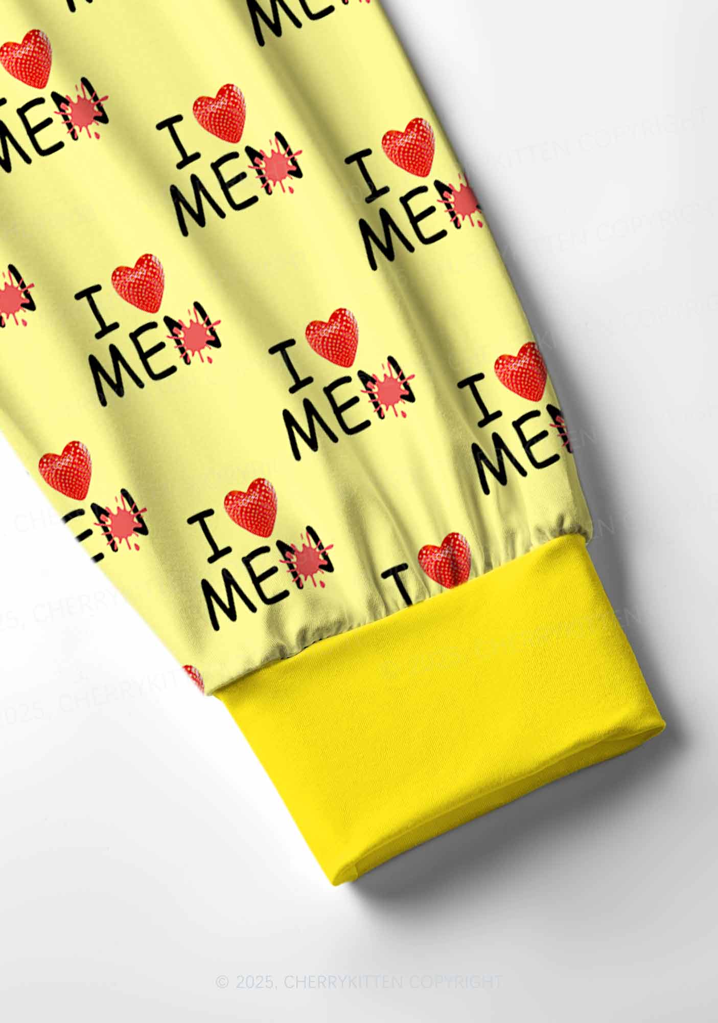 Love Me Not Men Yellow Valentine's Day Y2K Print Long Sleeve Pajama Set Cherrykitten - Image 4