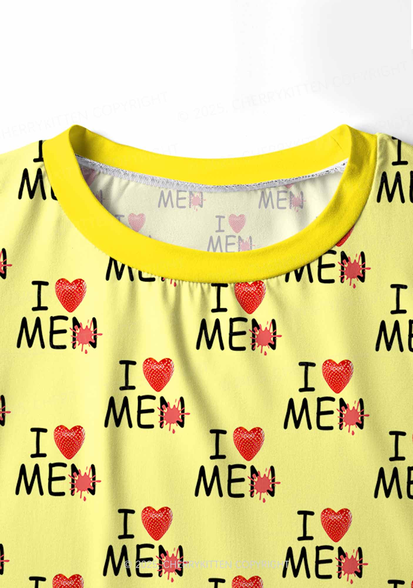 Love Me Not Men Yellow Valentine's Day Y2K Print Long Sleeve Pajama Set Cherrykitten - Image 5