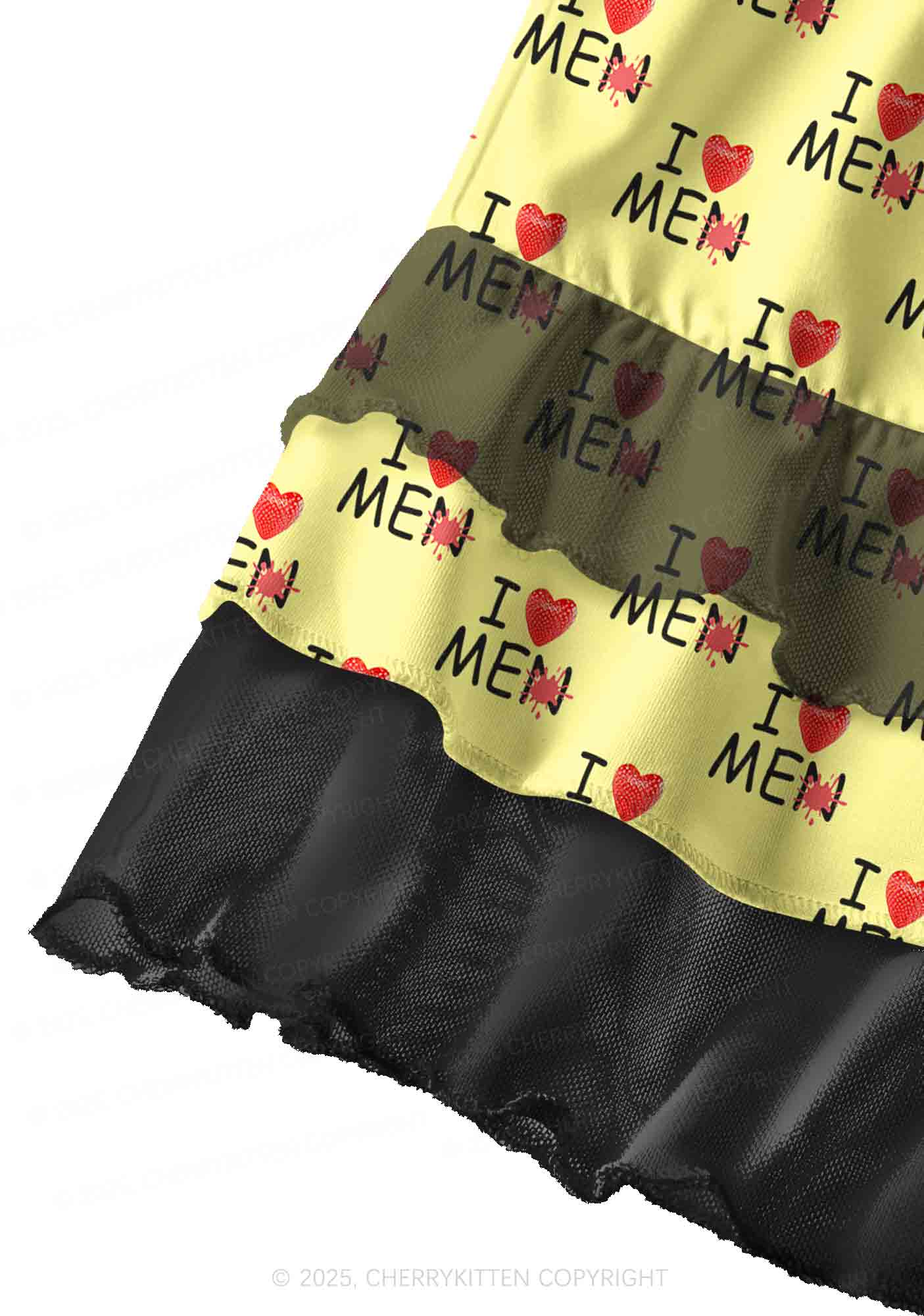Love Me Not Men Yellow Valentine's Day Y2K Print Mini Layered Skirt Cherrykitten - Image 2