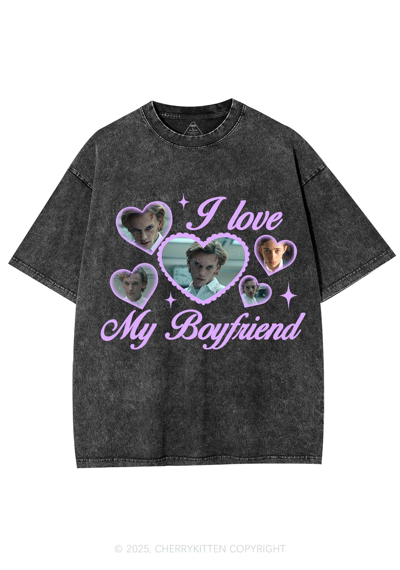 Love My Boyfriend Number One Y2K Shirts Washed Tee Cherrykitten - Image 3
