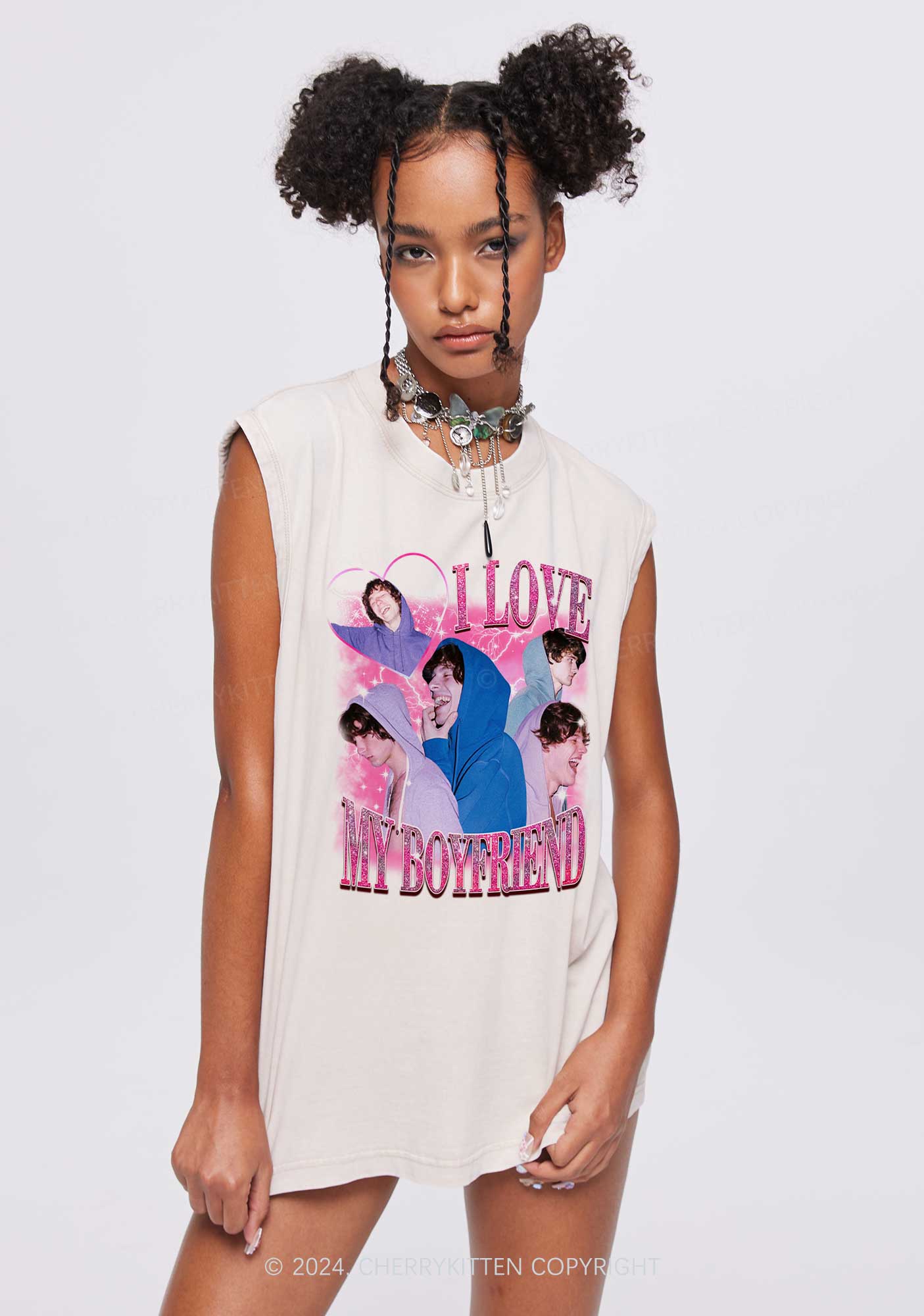 Love My GF BF Custom Y2K Valentine's Day Washed Tank Cherrykitten - Image 3