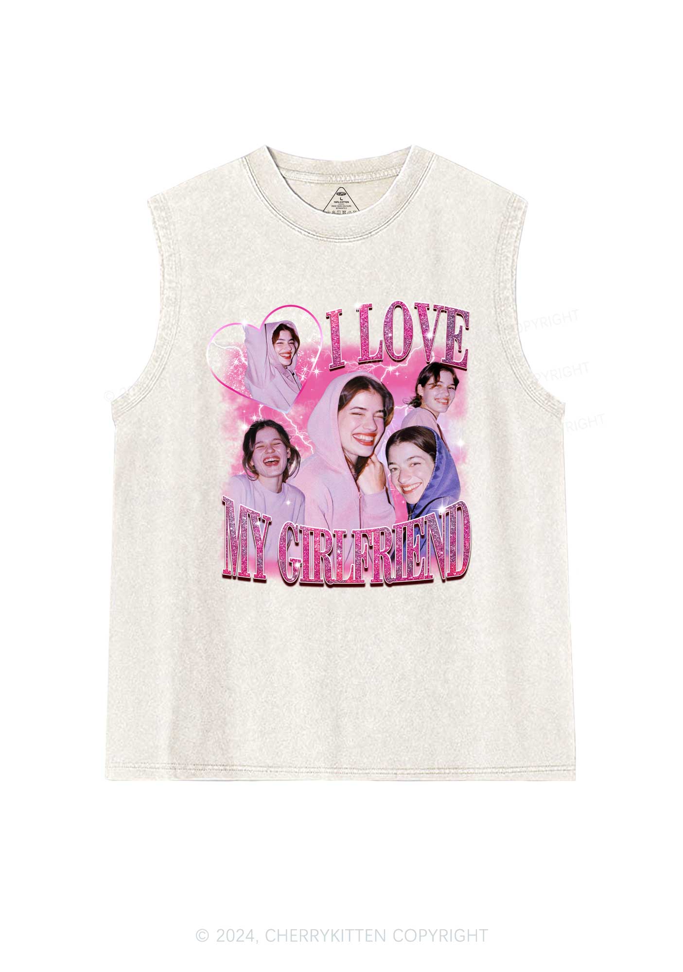 Love My GF BF Custom Y2K Valentine's Day Washed Tank Cherrykitten - Image 5