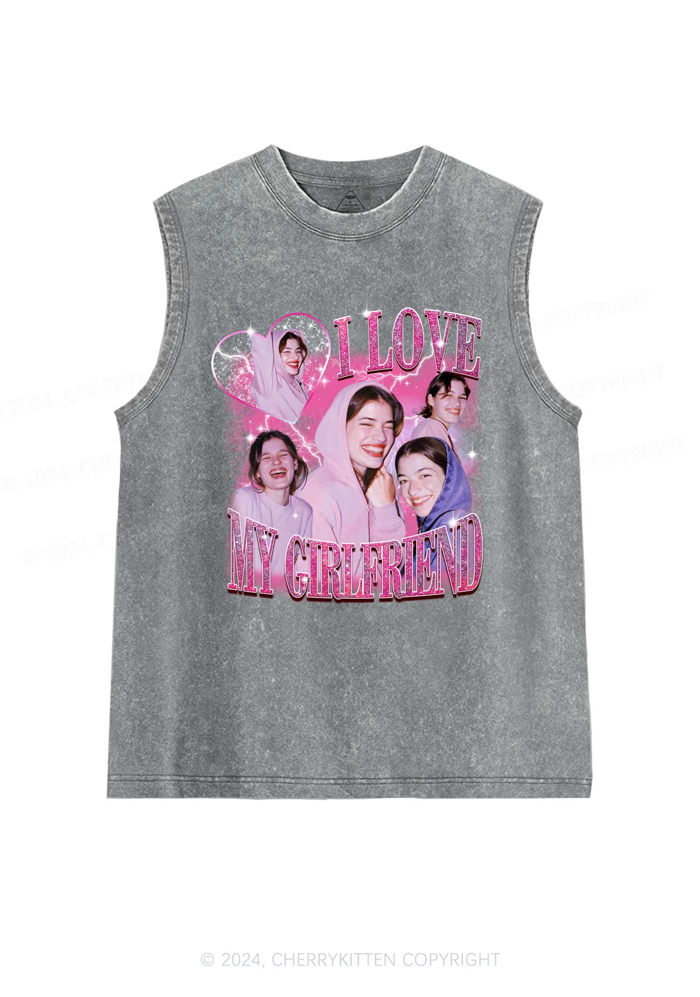 Love My GF BF Custom Y2K Valentine's Day Washed Tank Cherrykitten - Image 7