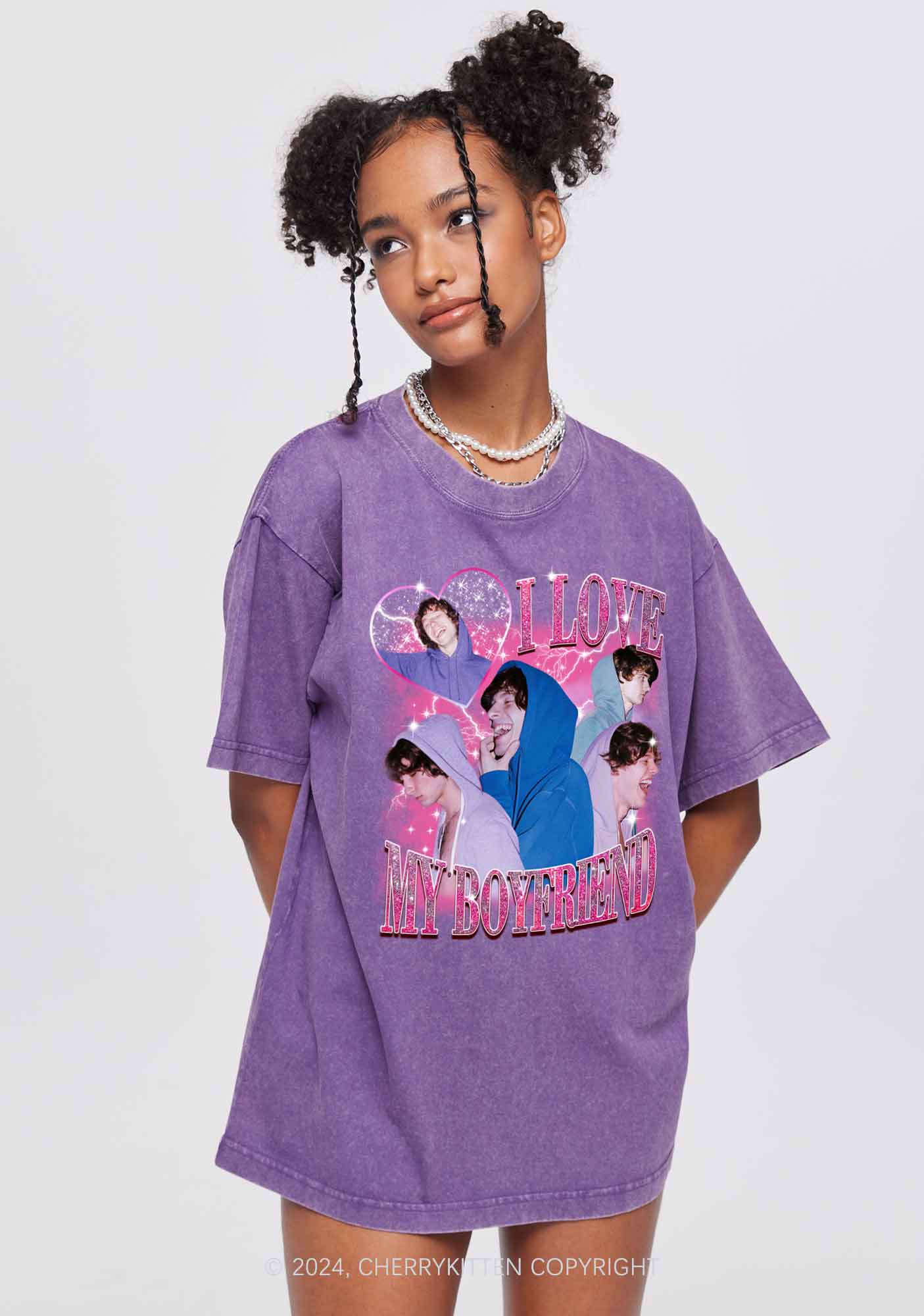 Love My GF BF Custom Y2K Valentine's Day Washed Tee Cherrykitten - Image 3