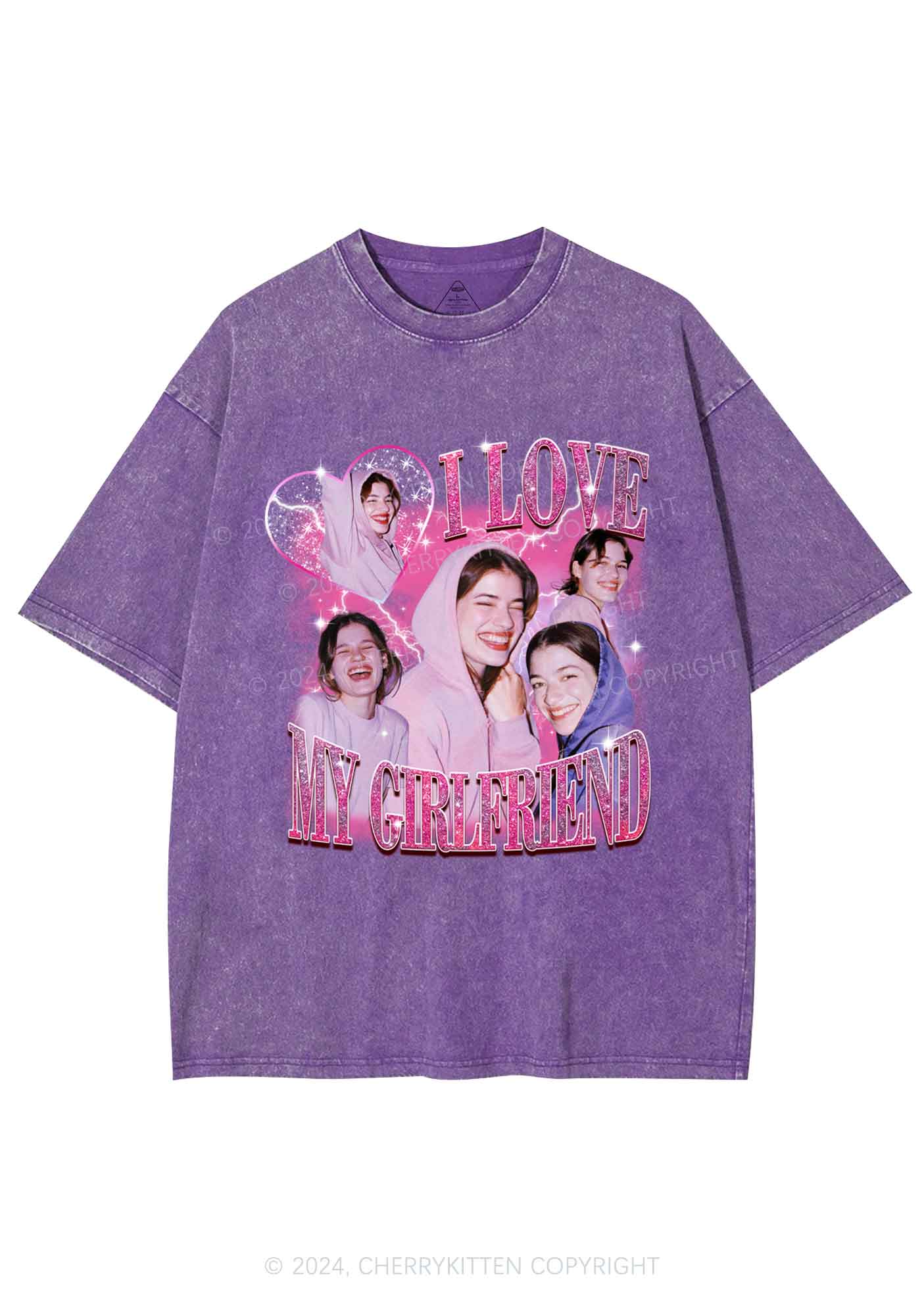 Love My GF BF Custom Y2K Valentine's Day Washed Tee Cherrykitten - Image 5