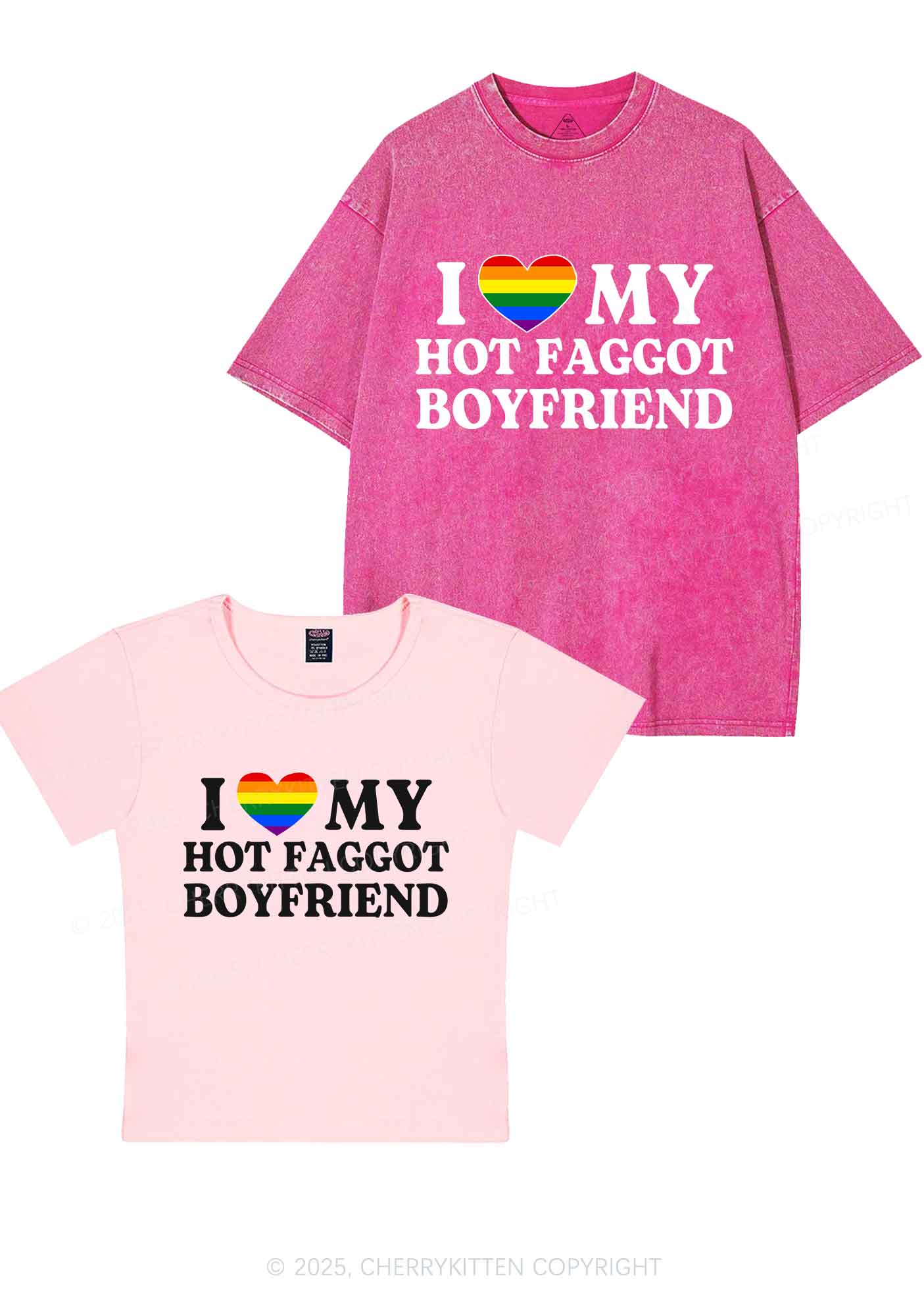 Love My Hot Faggot BF Y2K Valentine's Day Couple Shirt Cherrykitten - Image 9