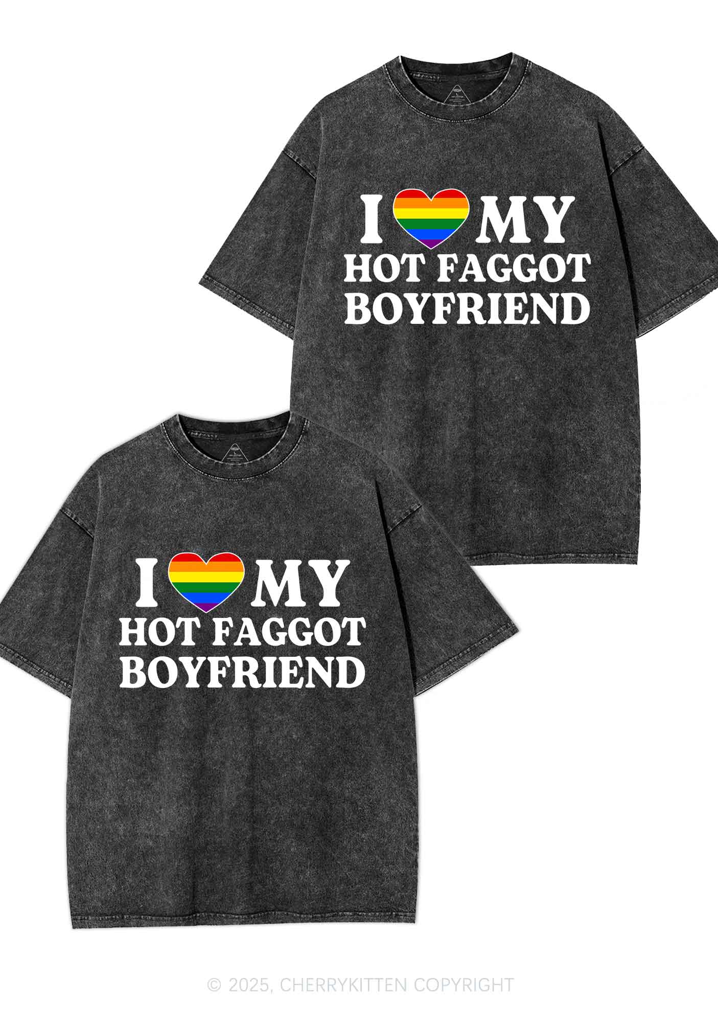 Love My Hot Faggot BF Y2K Valentine's Day Washed Tee Cherrykitten - Image 3