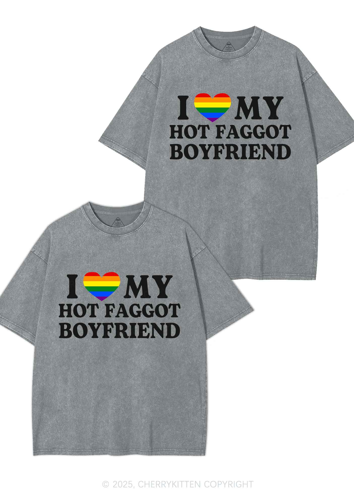 Love My Hot Faggot BF Y2K Valentine's Day Washed Tee Cherrykitten - Image 8