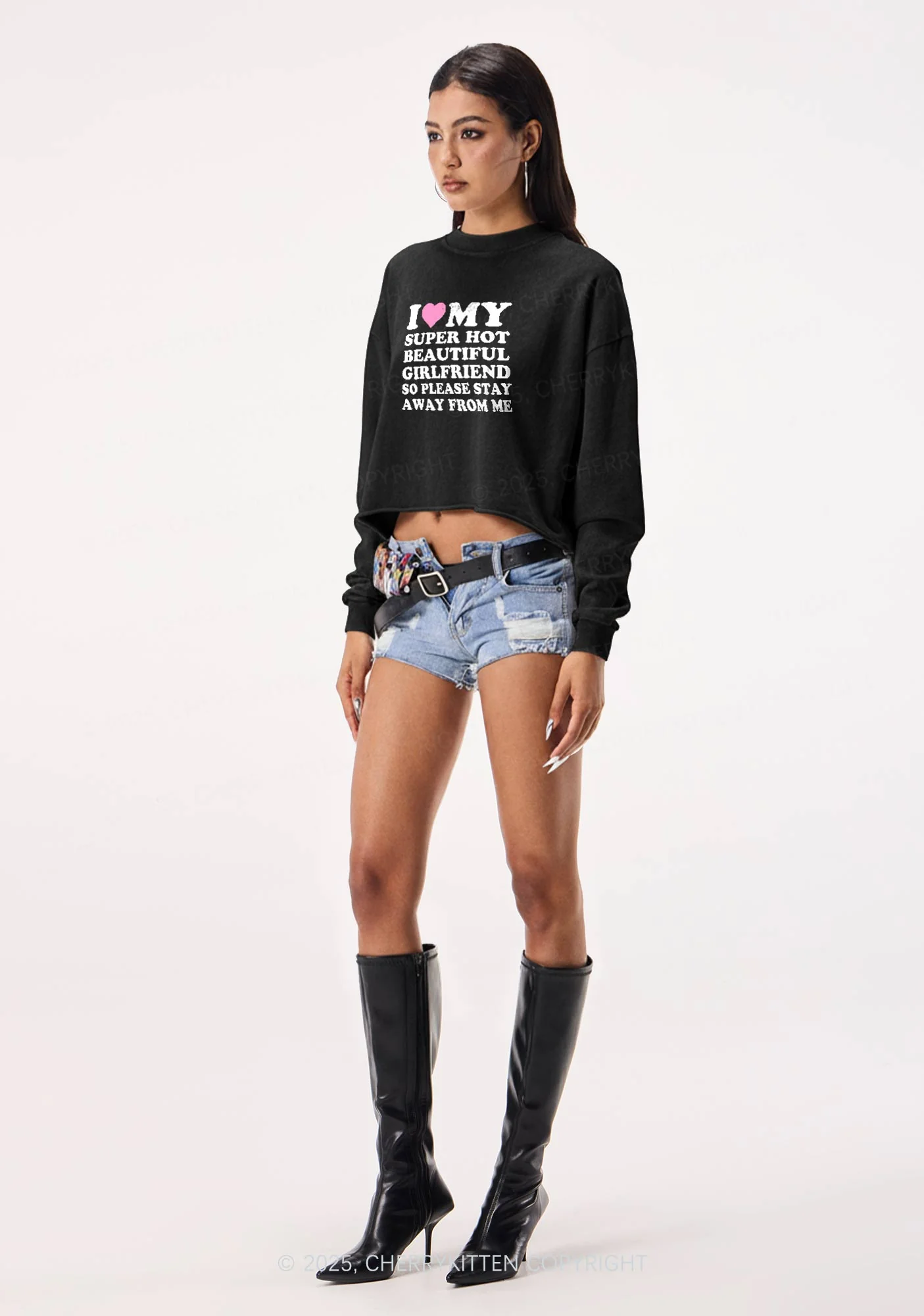 Love My Hot Girlfriend Y2K Crop Washed Sweatshirts Cherrykitten - Image 2
