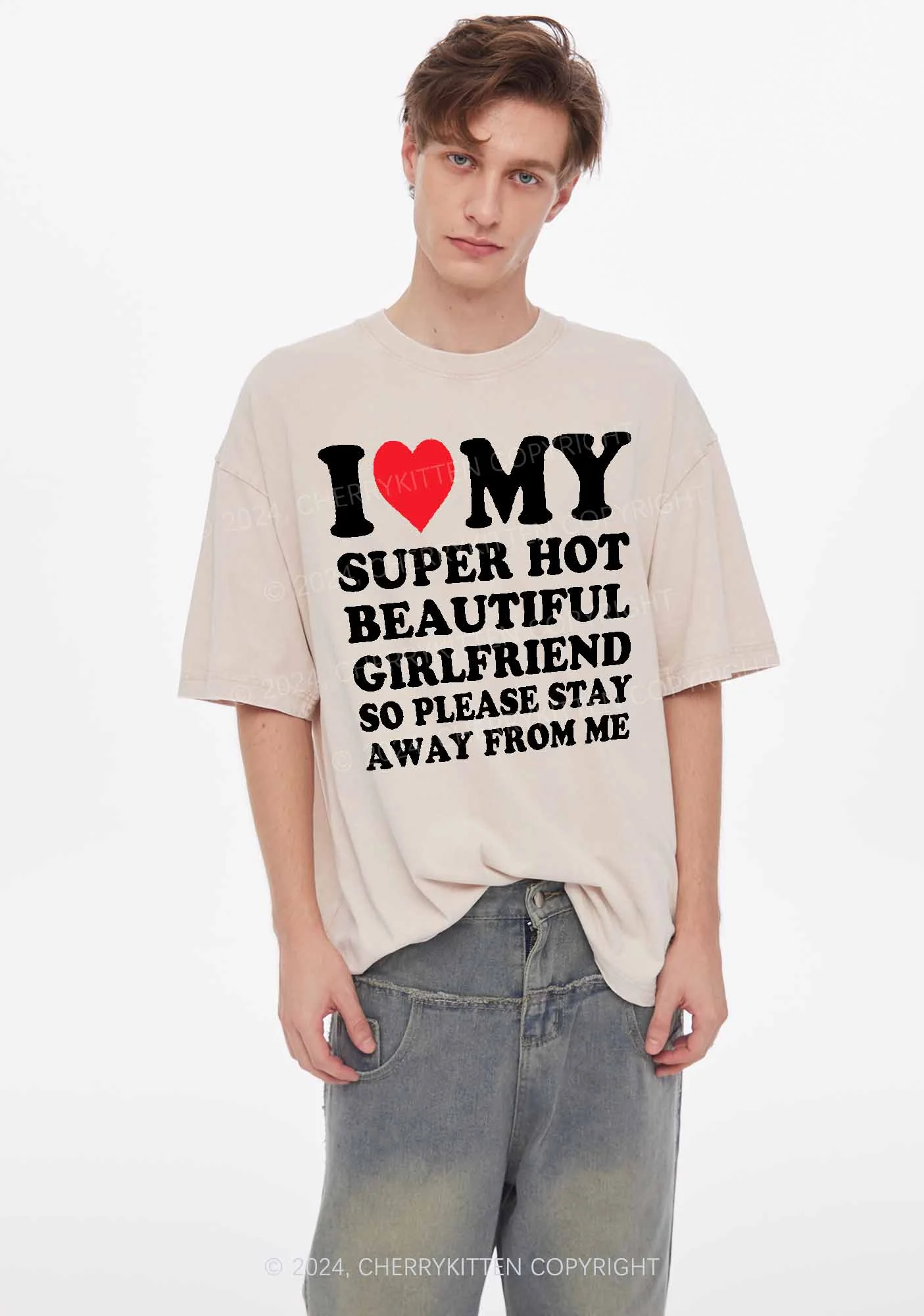 Love My Hot Girlfriend Y2K Valentine's Day Washed Tee Cherrykitten - Image 2
