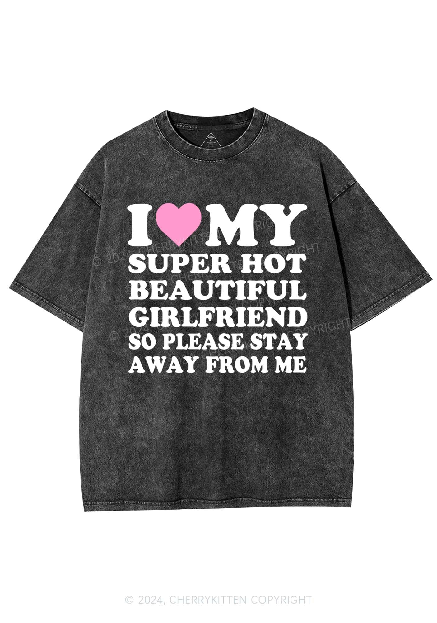 Love My Hot Girlfriend Y2K Valentine's Day Washed Tee Cherrykitten - Image 3