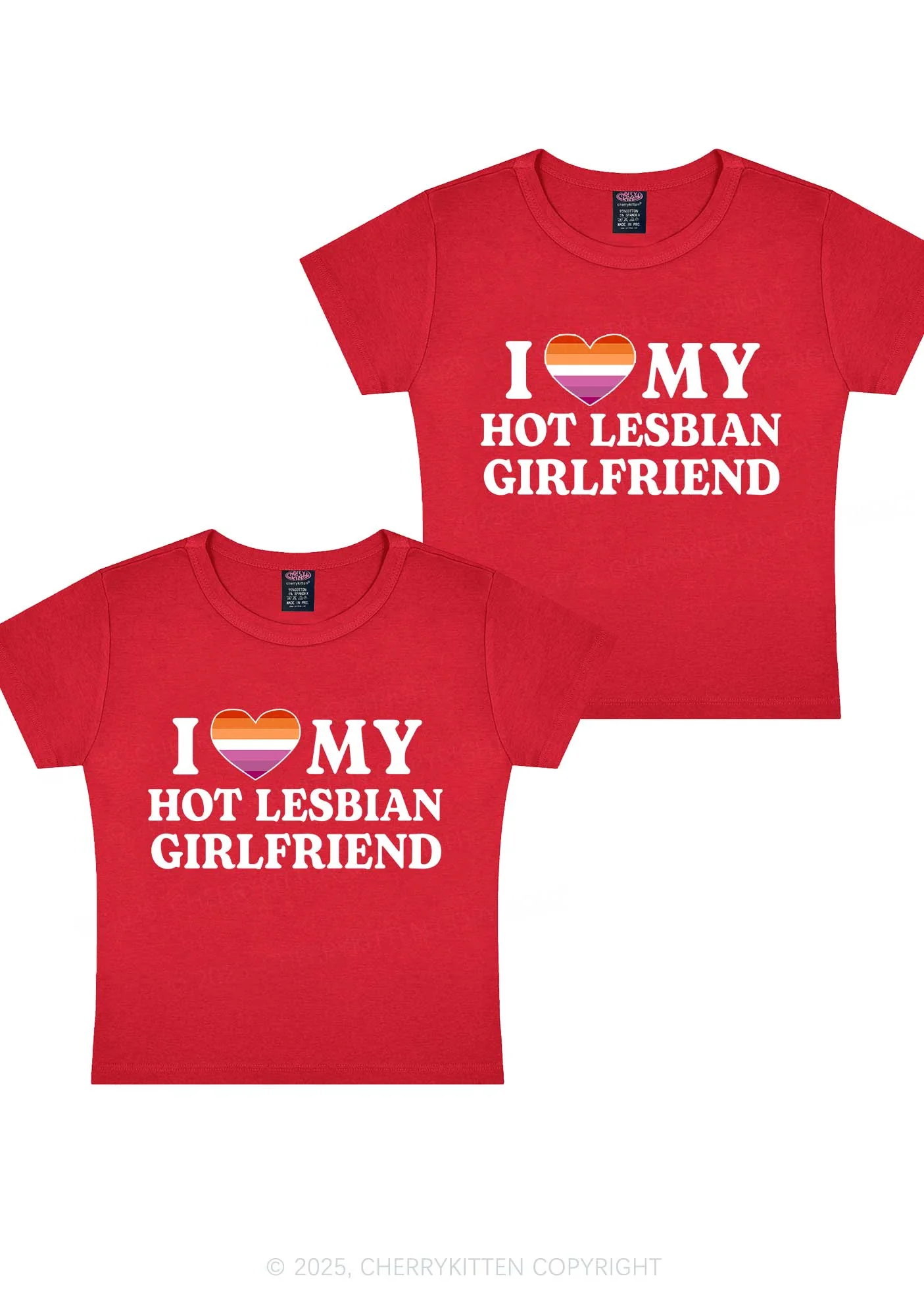 Love My Hot Lesbian GF Y2K Valentine's Day Baby Tee Cherrykitten - Image 3