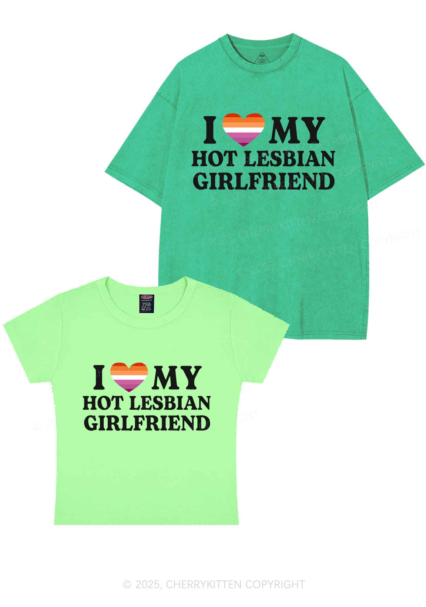 Love My Hot Lesbian GF Y2K Valentine's Day Couple Shirt Cherrykitten - Image 11