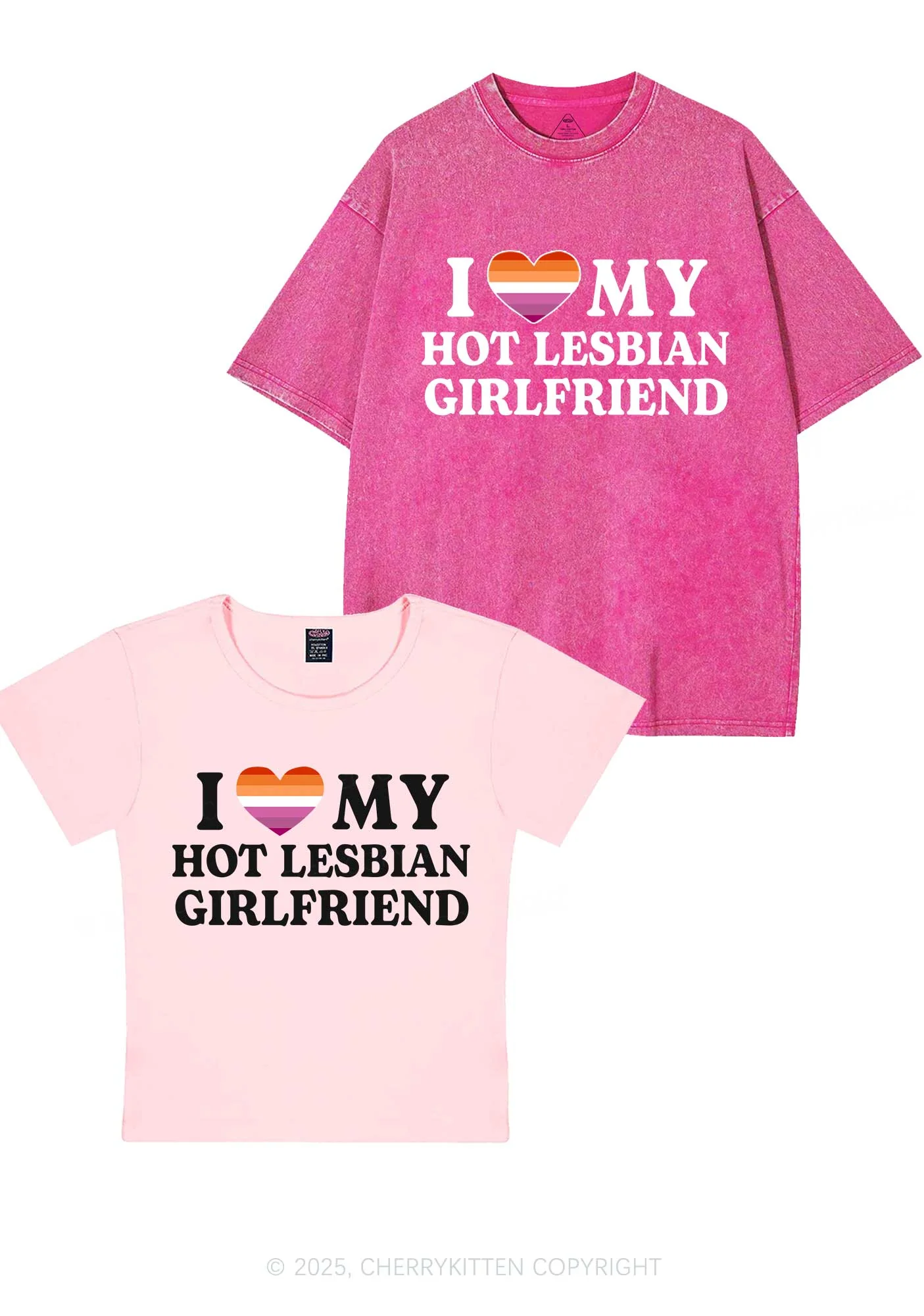Love My Hot Lesbian GF Y2K Valentine's Day Couple Shirt Cherrykitten - Image 4