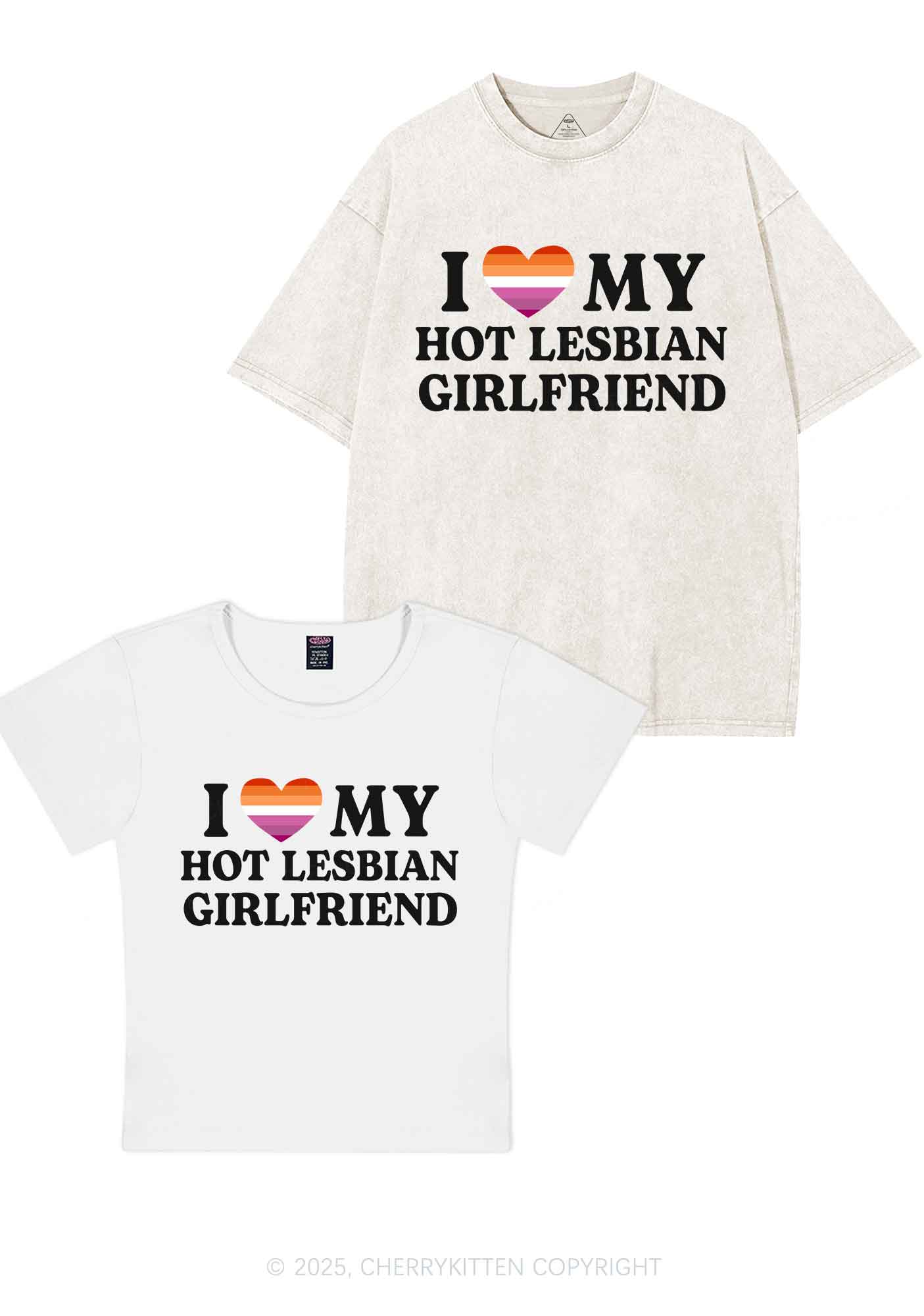Love My Hot Lesbian GF Y2K Valentine's Day Couple Shirt Cherrykitten - Image 6