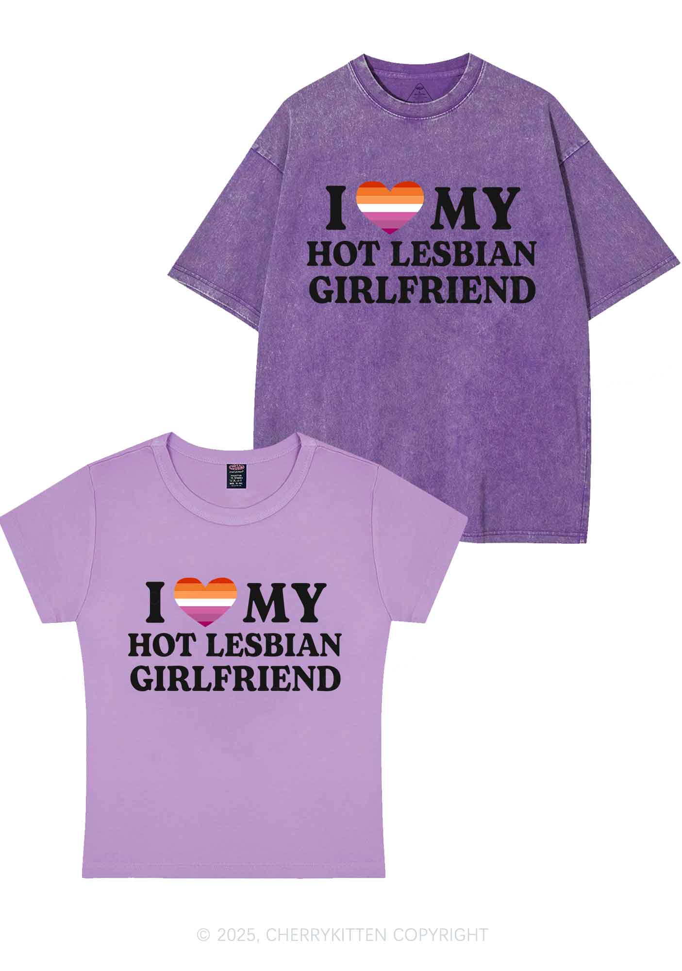 Love My Hot Lesbian GF Y2K Valentine's Day Couple Shirt Cherrykitten - Image 8