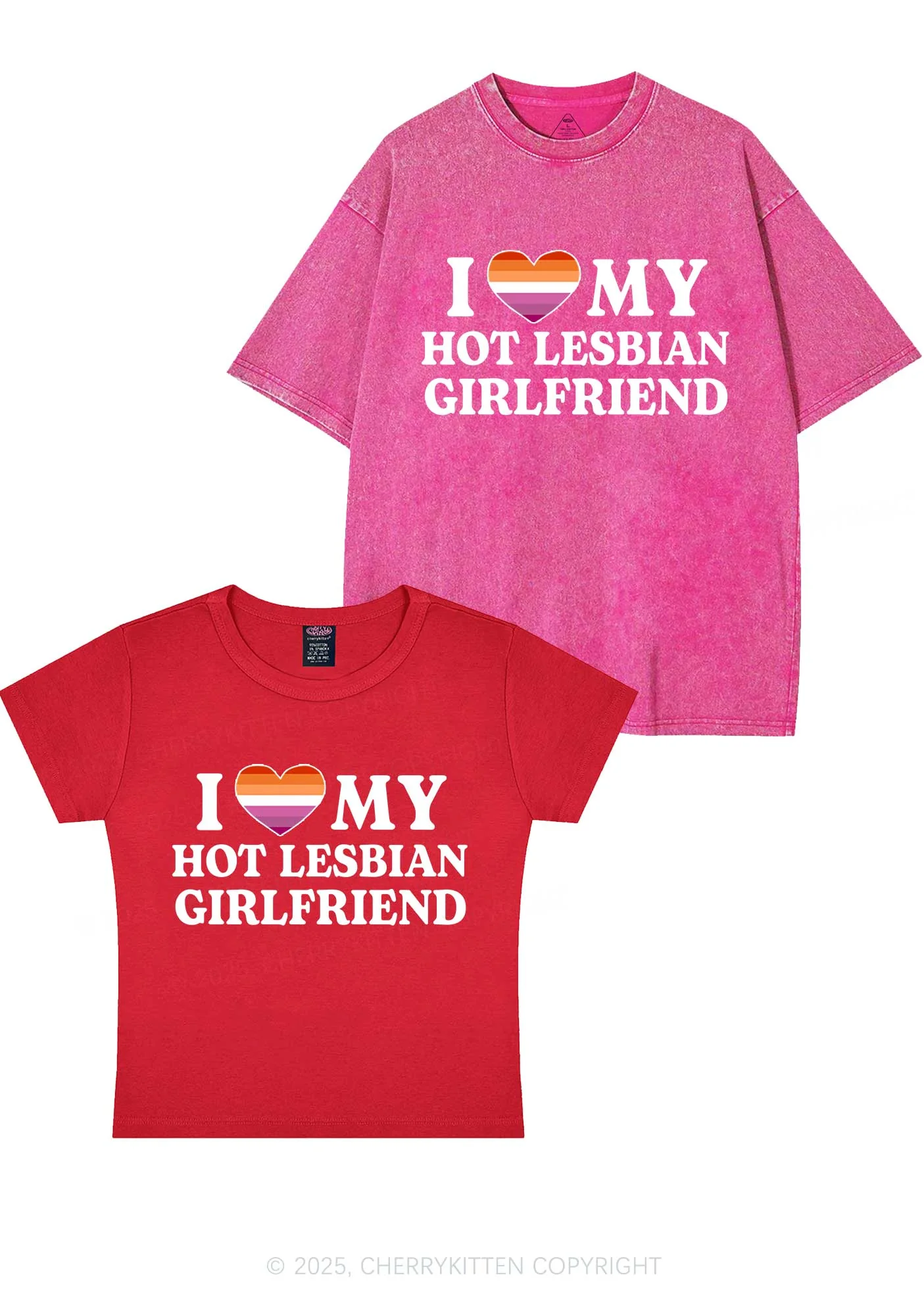 Love My Hot Lesbian GF Y2K Valentine's Day Couple Shirt Cherrykitten - Image 9