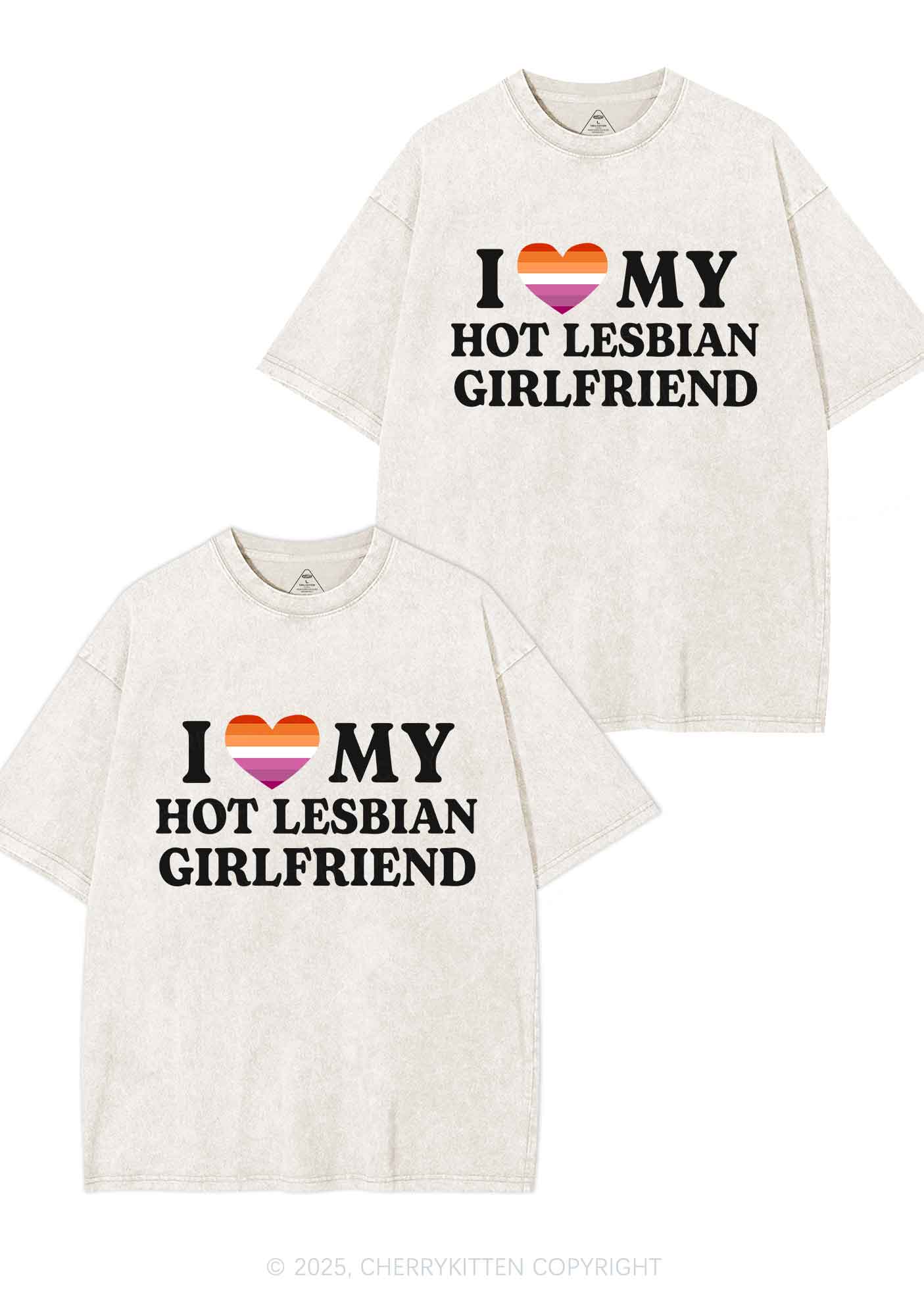 Love My Hot Lesbian GF Y2K Valentine's Day Washed Tee Cherrykitten - Image 3