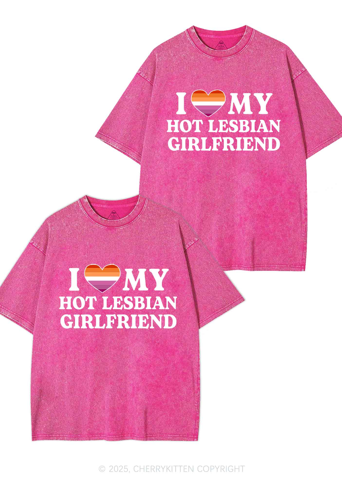 Love My Hot Lesbian GF Y2K Valentine's Day Washed Tee Cherrykitten - Image 4