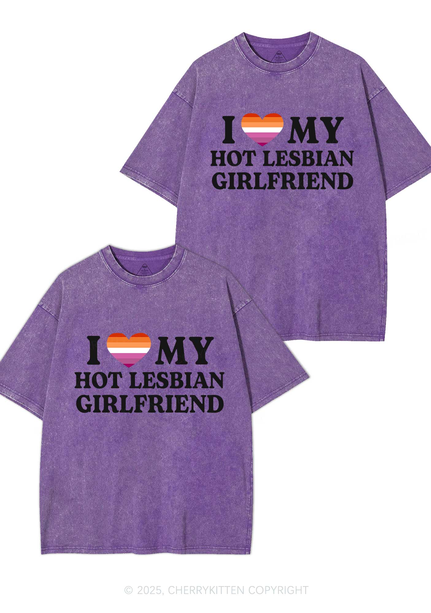 Love My Hot Lesbian GF Y2K Valentine's Day Washed Tee Cherrykitten - Image 5