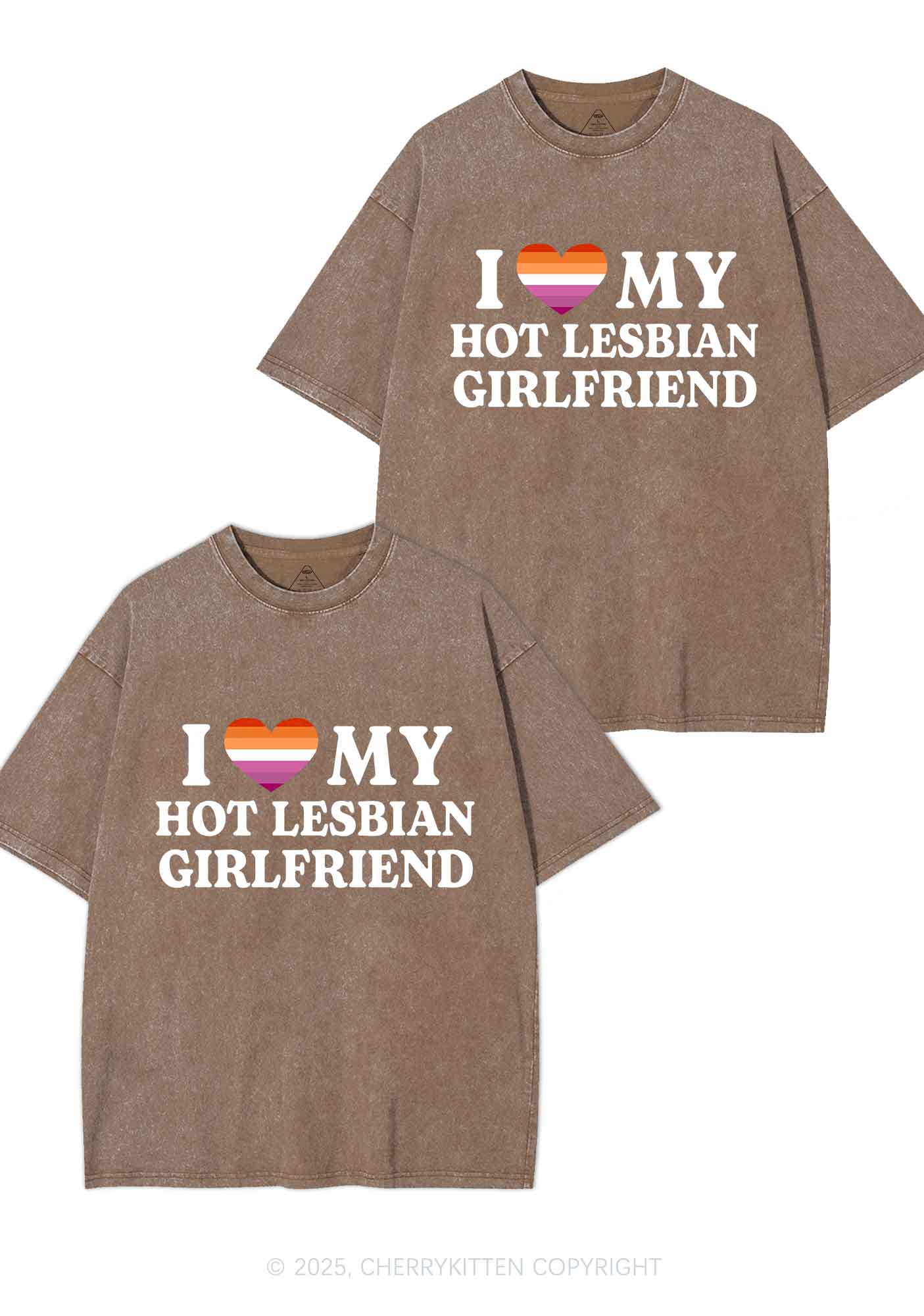 Love My Hot Lesbian GF Y2K Valentine's Day Washed Tee Cherrykitten - Image 6