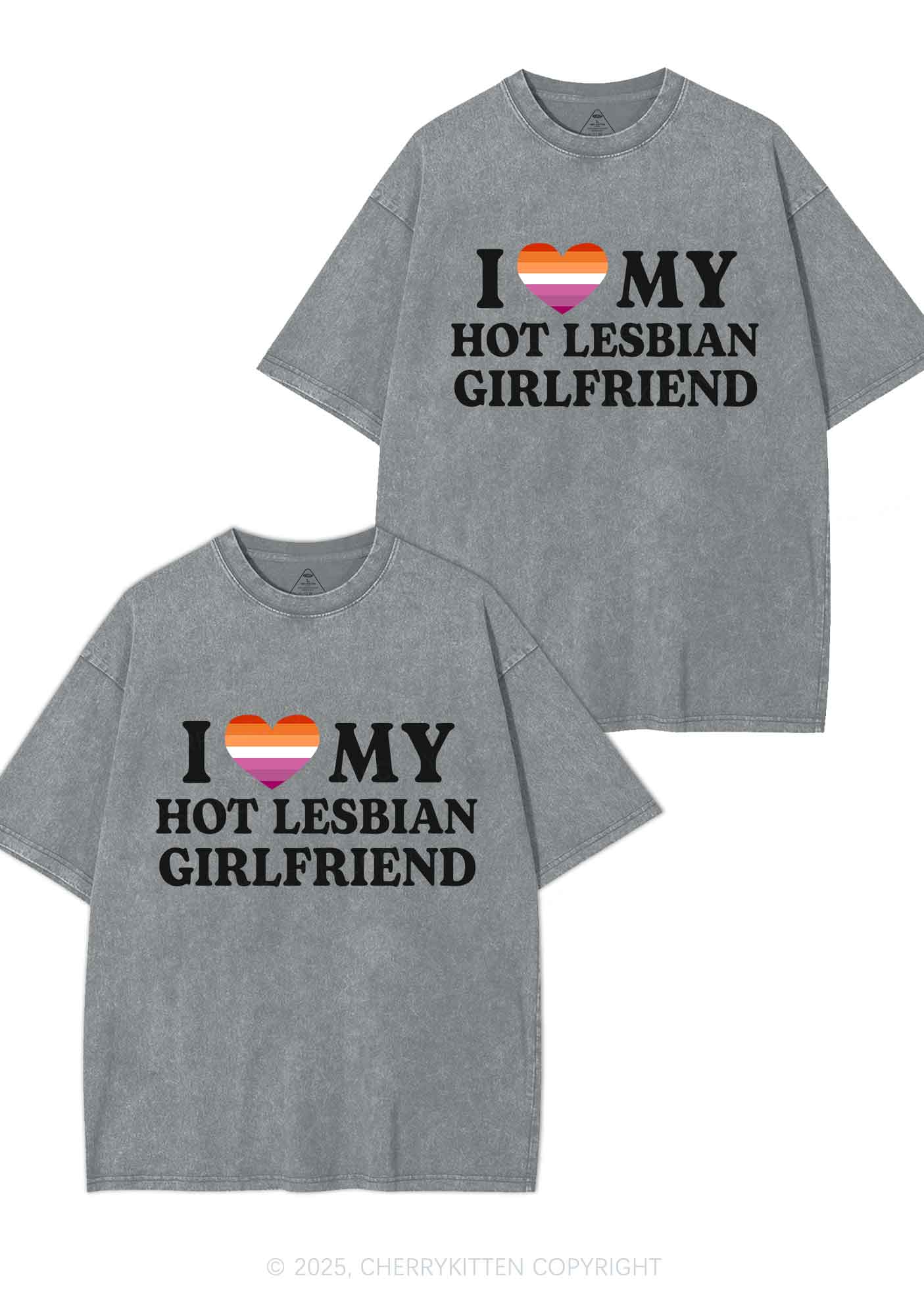 Love My Hot Lesbian GF Y2K Valentine's Day Washed Tee Cherrykitten - Image 7