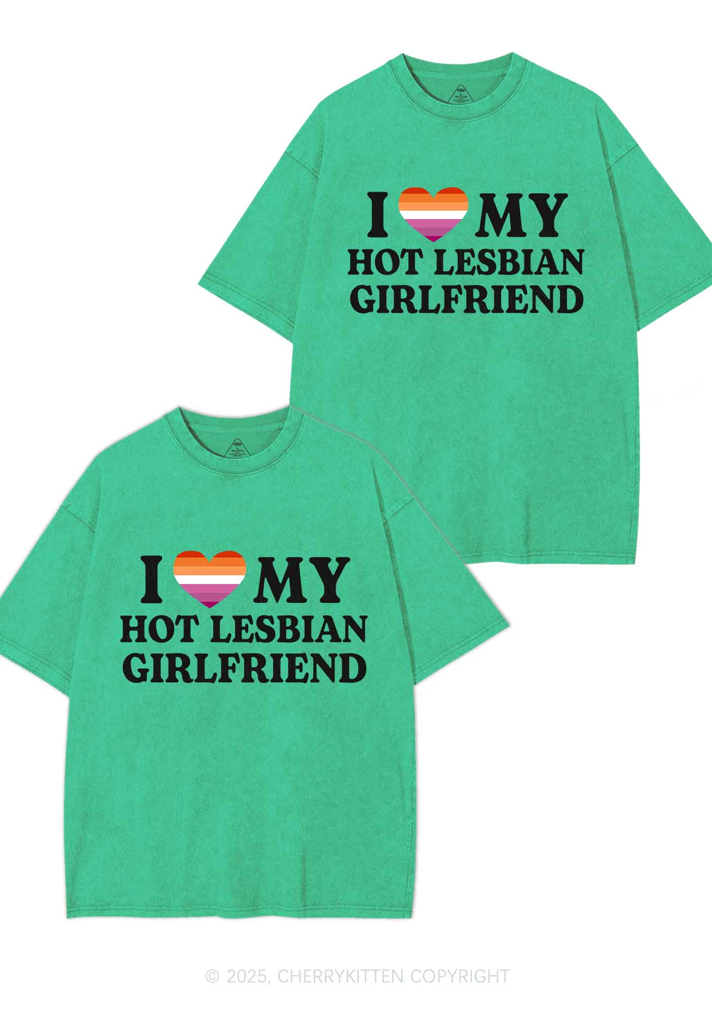 Love My Hot Lesbian GF Y2K Valentine's Day Washed Tee Cherrykitten - Image 8