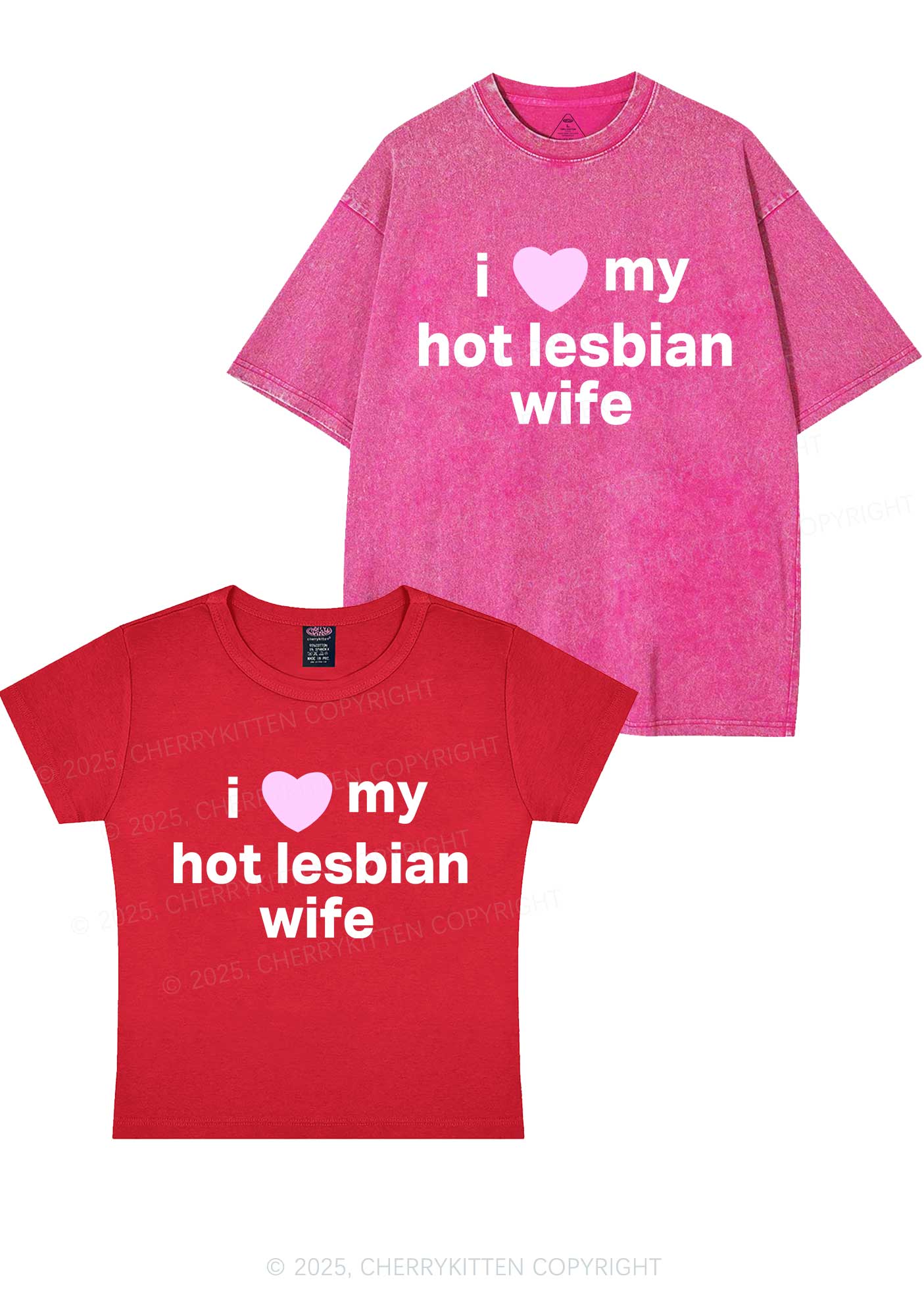 Love My Hot Lesbian Wife Y2K Valentine's Day Couple Shirt Cherrykitten - Image 10