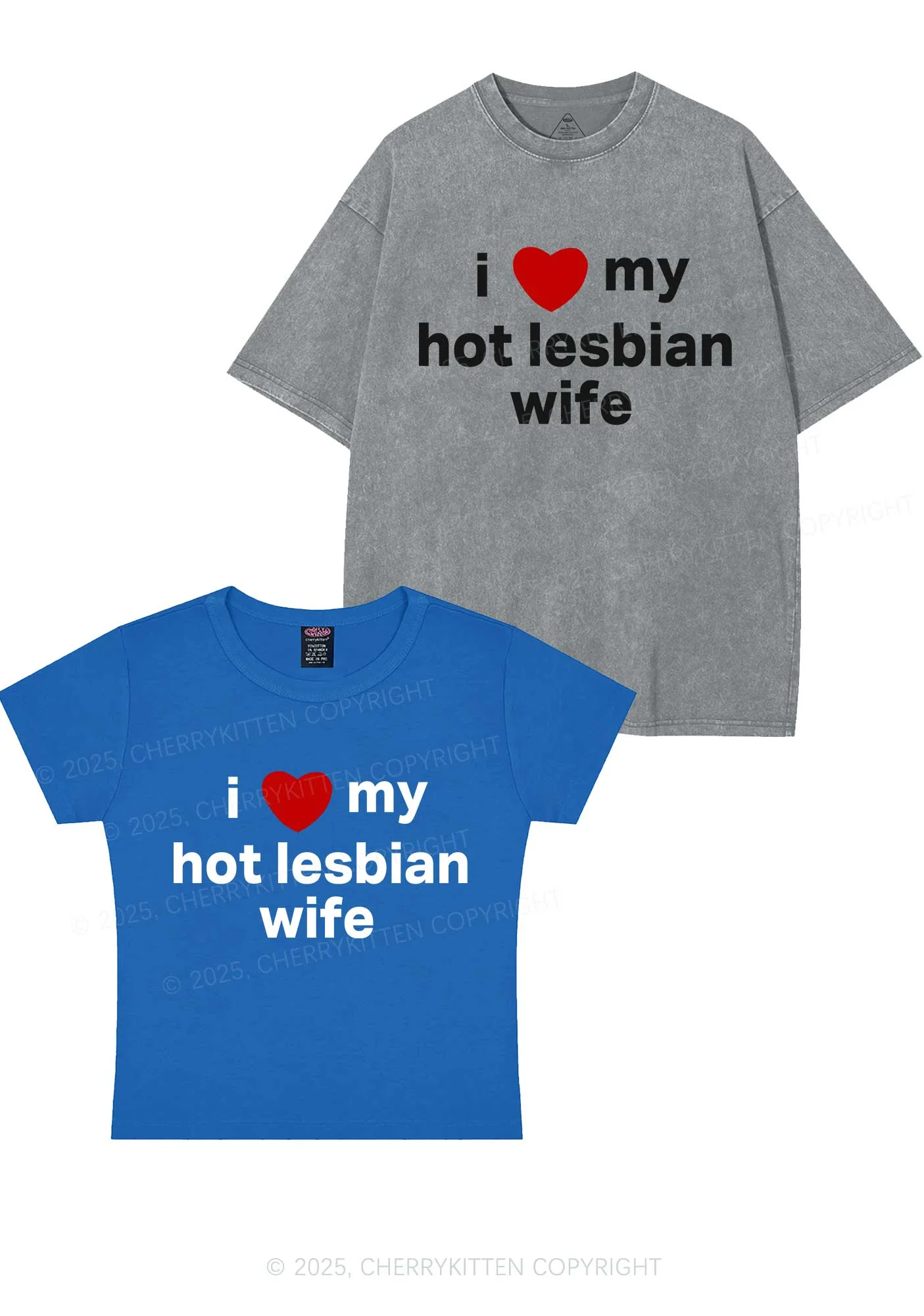 Love My Hot Lesbian Wife Y2K Valentine's Day Couple Shirt Cherrykitten - Image 11