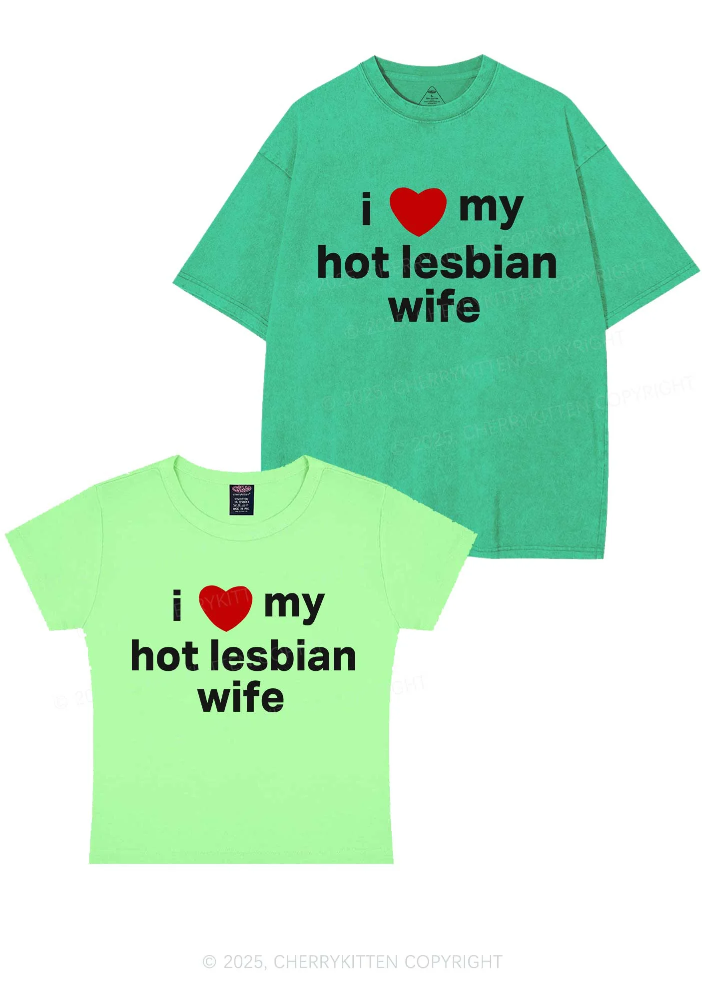 Love My Hot Lesbian Wife Y2K Valentine's Day Couple Shirt Cherrykitten - Image 13