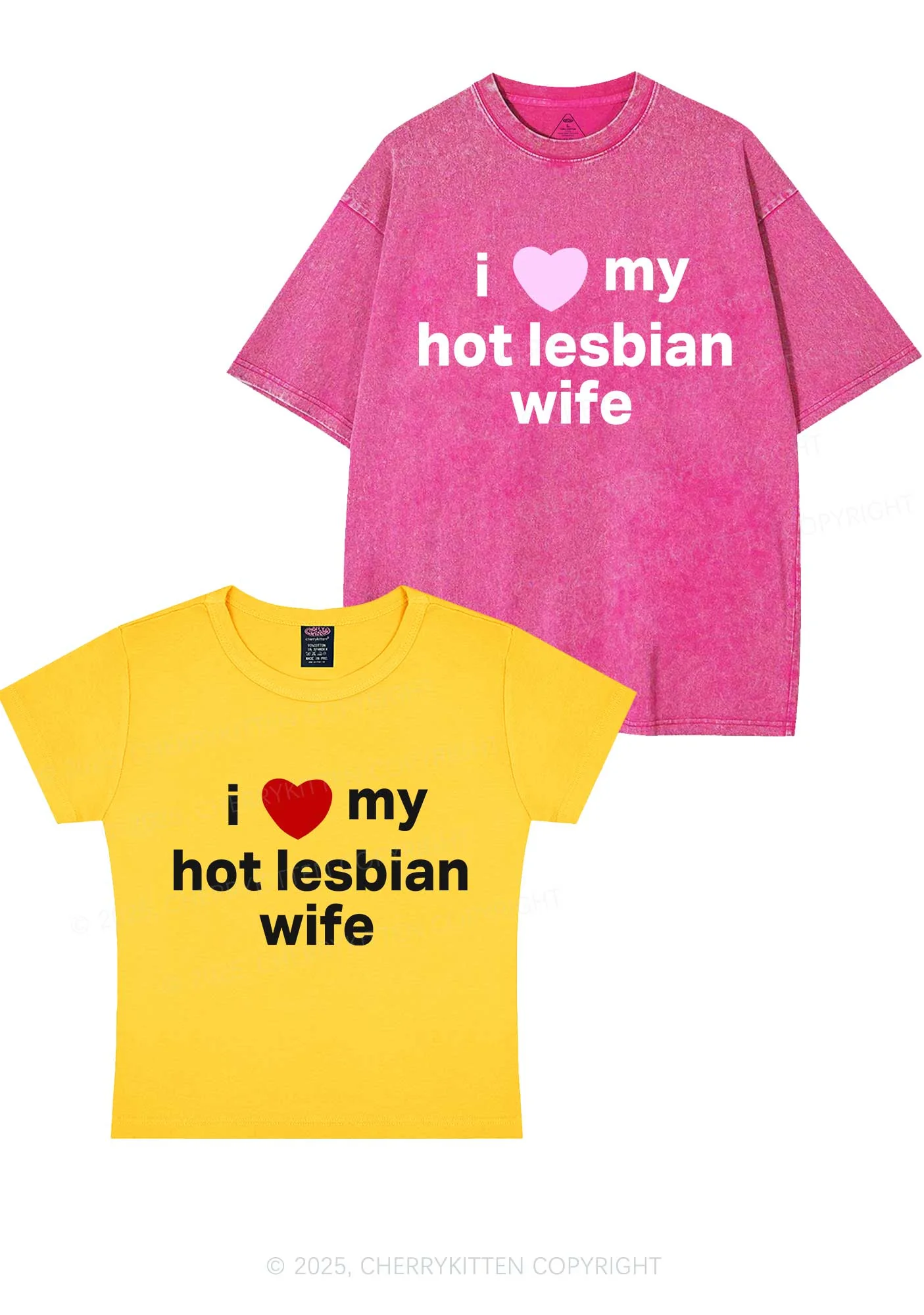 Love My Hot Lesbian Wife Y2K Valentine's Day Couple Shirt Cherrykitten - Image 4
