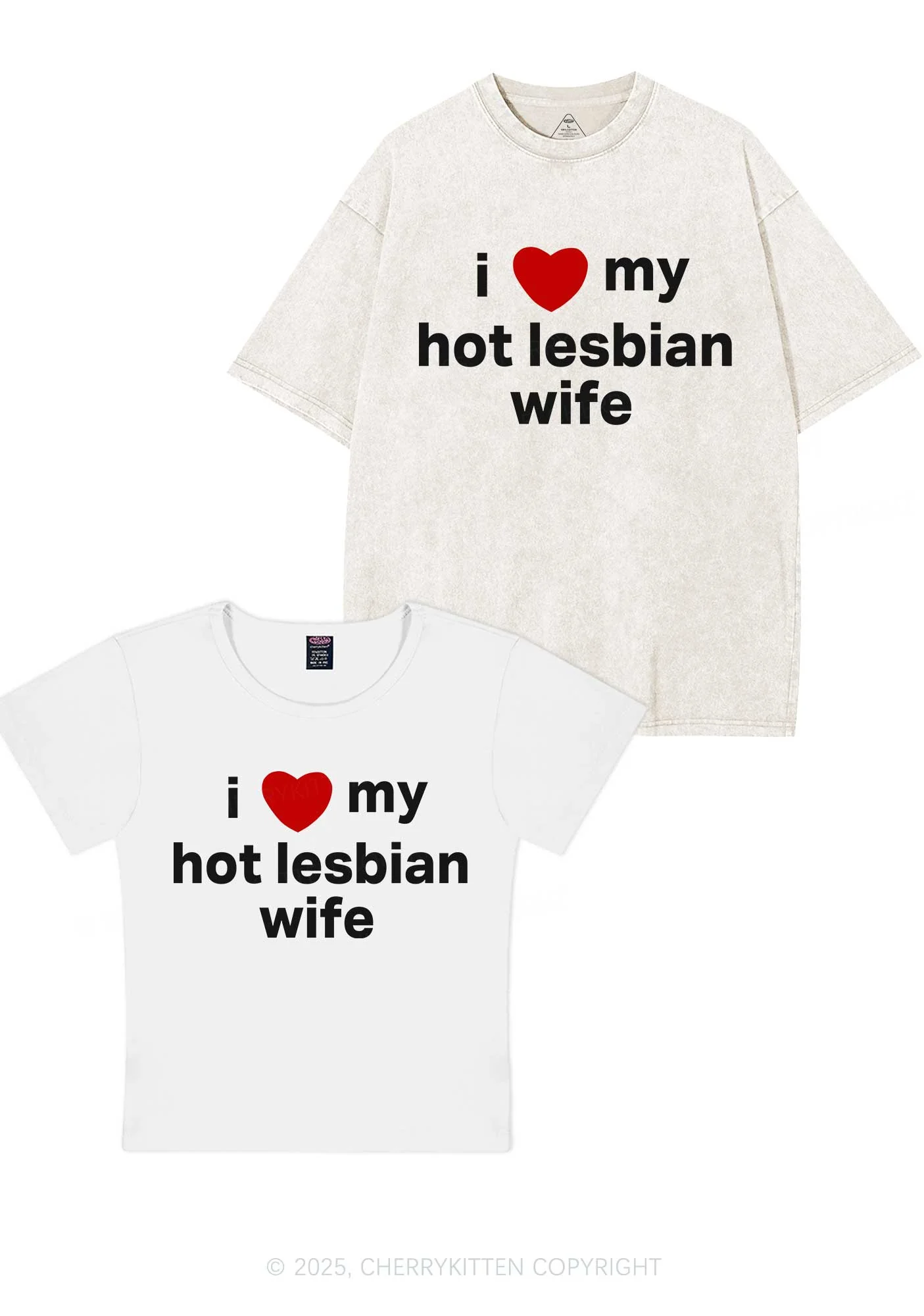 Love My Hot Lesbian Wife Y2K Valentine's Day Couple Shirt Cherrykitten - Image 5