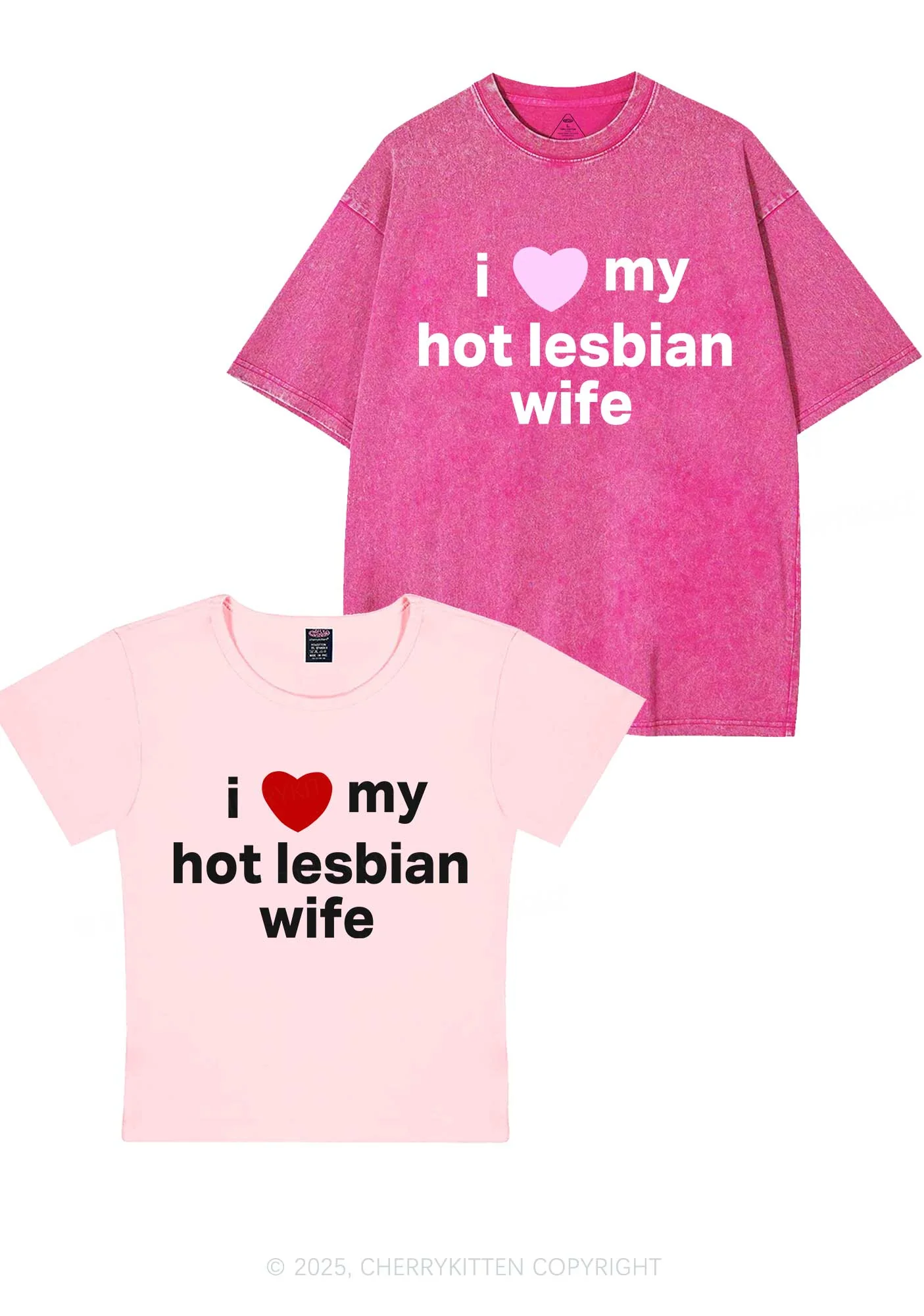 Love My Hot Lesbian Wife Y2K Valentine's Day Couple Shirt Cherrykitten - Image 6