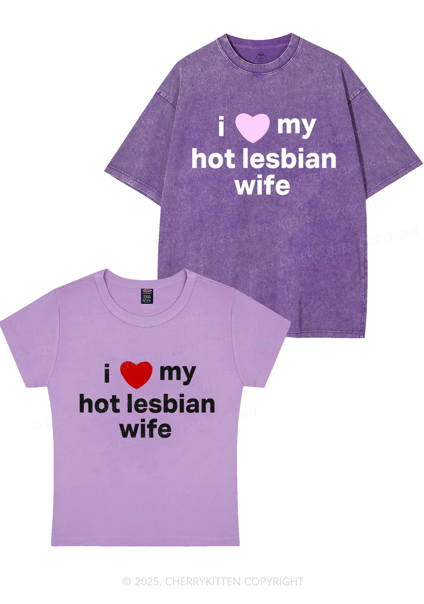 Love My Hot Lesbian Wife Y2K Valentine's Day Couple Shirt Cherrykitten - Image 7