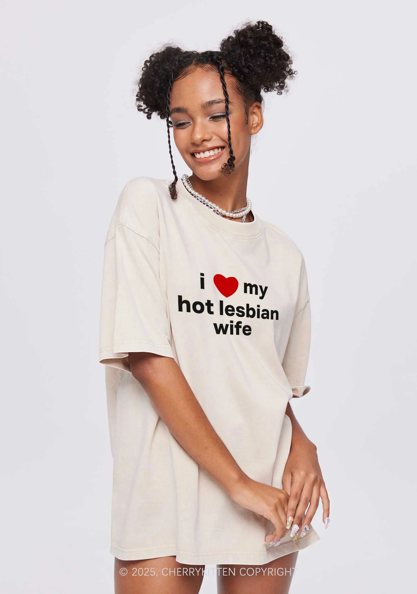 Love My Hot Lesbian Wife Y2K Valentine's Day Washed Tee Cherrykitten - Image 2
