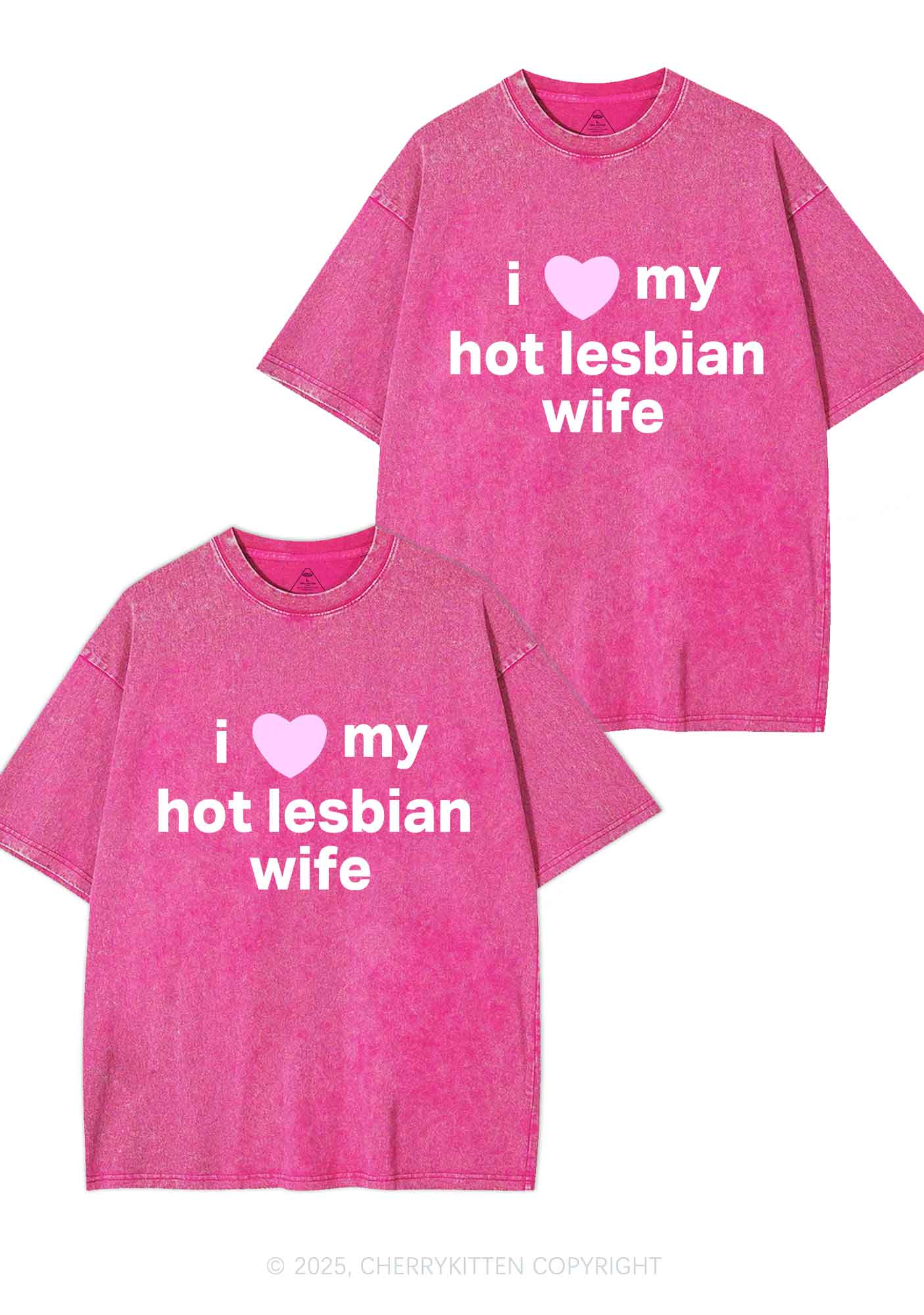 Love My Hot Lesbian Wife Y2K Valentine's Day Washed Tee Cherrykitten - Image 4
