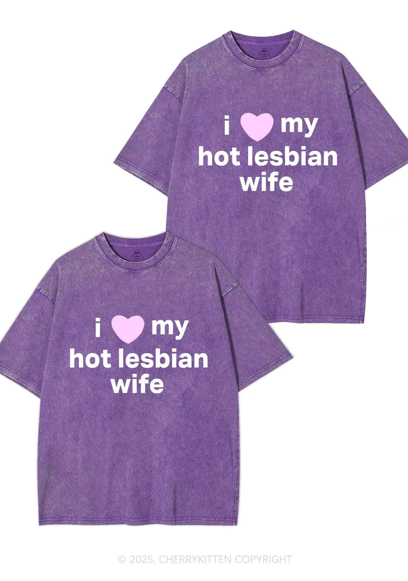 Love My Hot Lesbian Wife Y2K Valentine's Day Washed Tee Cherrykitten - Image 5